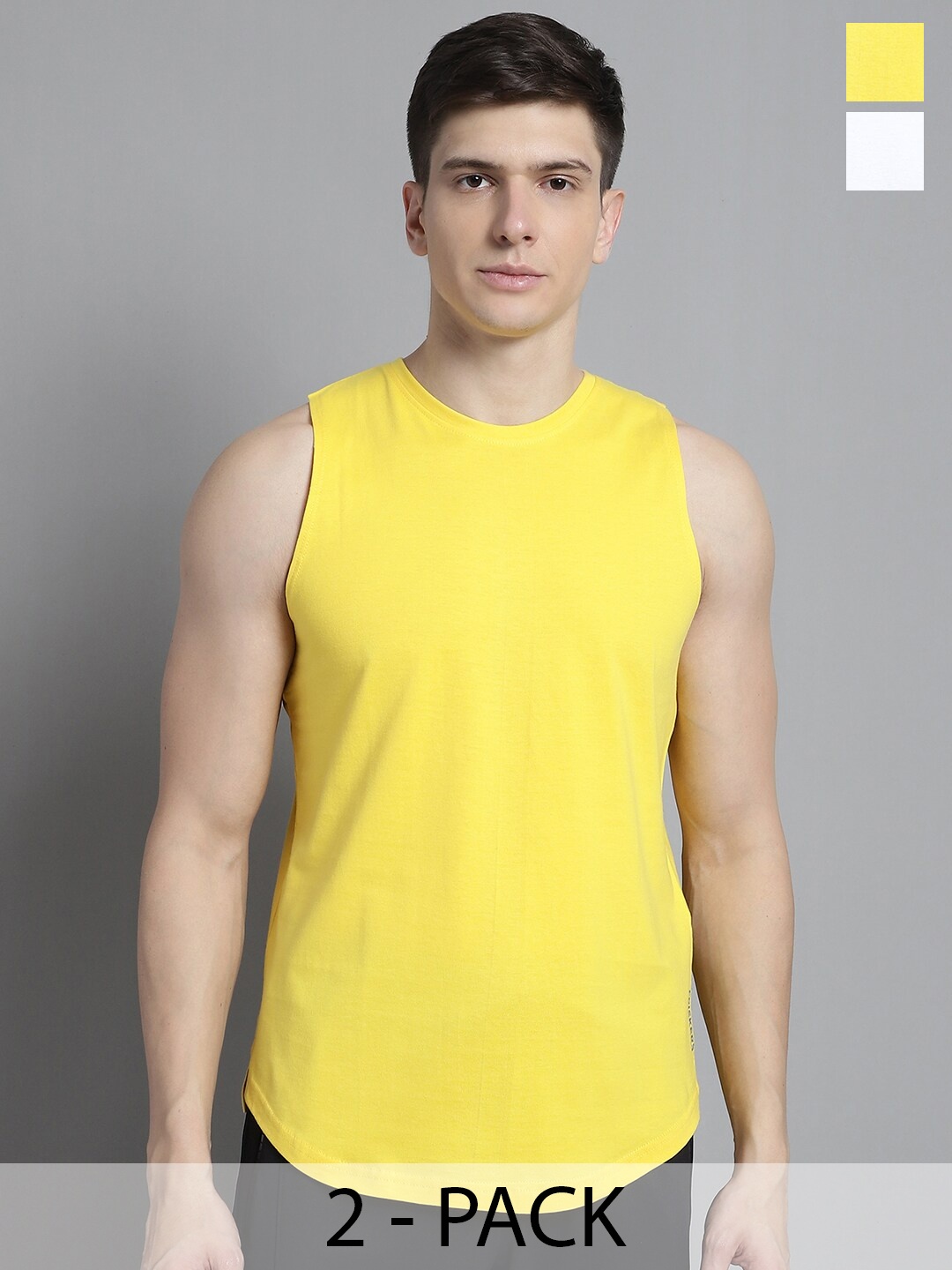 

FBAR Pack of 2 Round Neck Sleeveless Bio Wash Pure Cotton Gym Vest, White