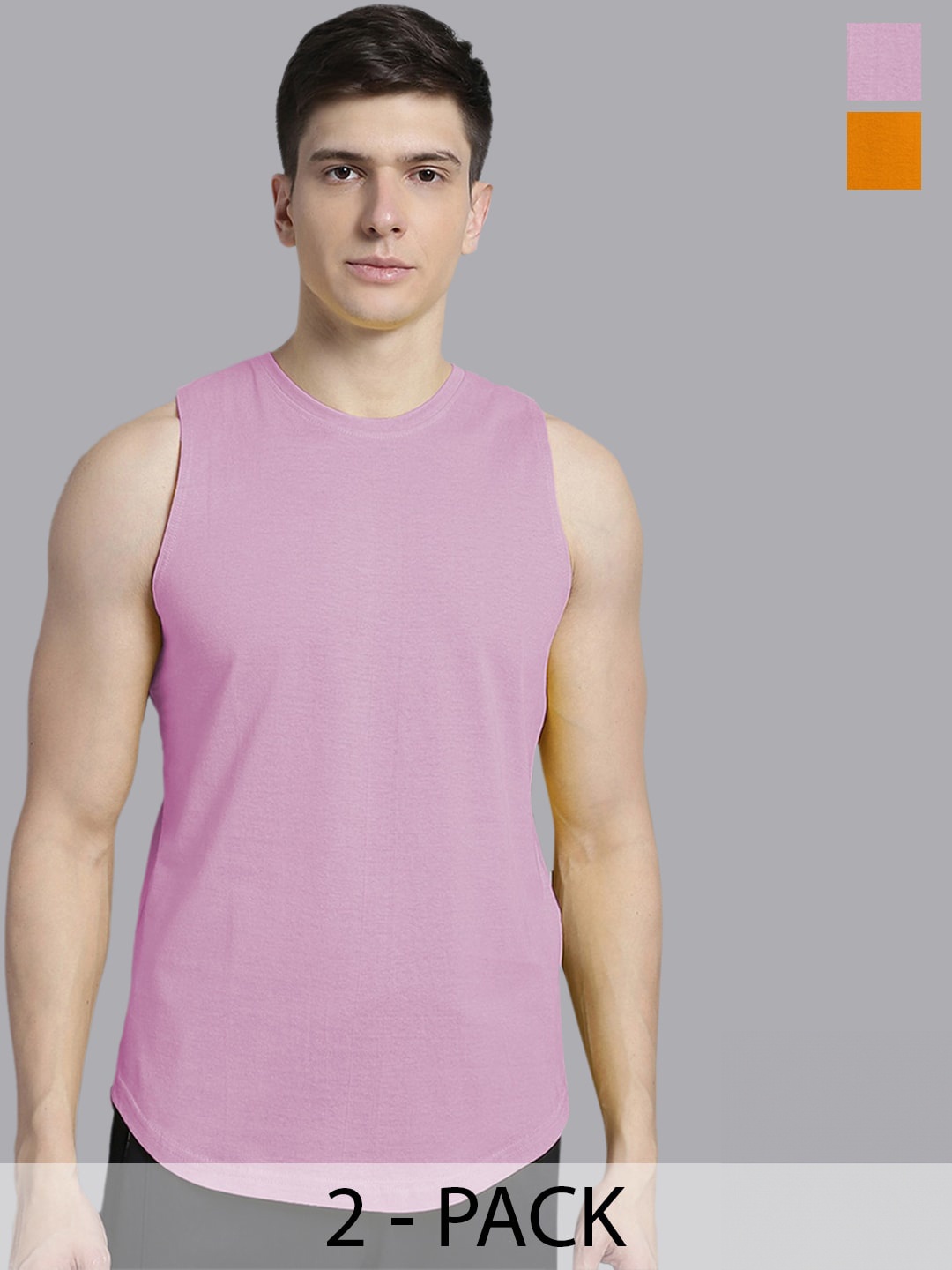 

FBAR Pack of 2 Round Neck Sleeveless Bio Wash Pure Cotton Gym Vest, Purple