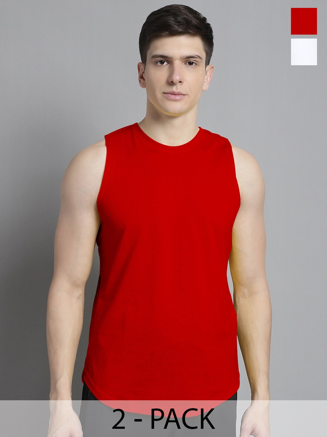 

FBAR Pack Of 2 Round Neck Bio-Wash Pure Cotton Innerwear Vests FB-AE-02-03-S-White, Red