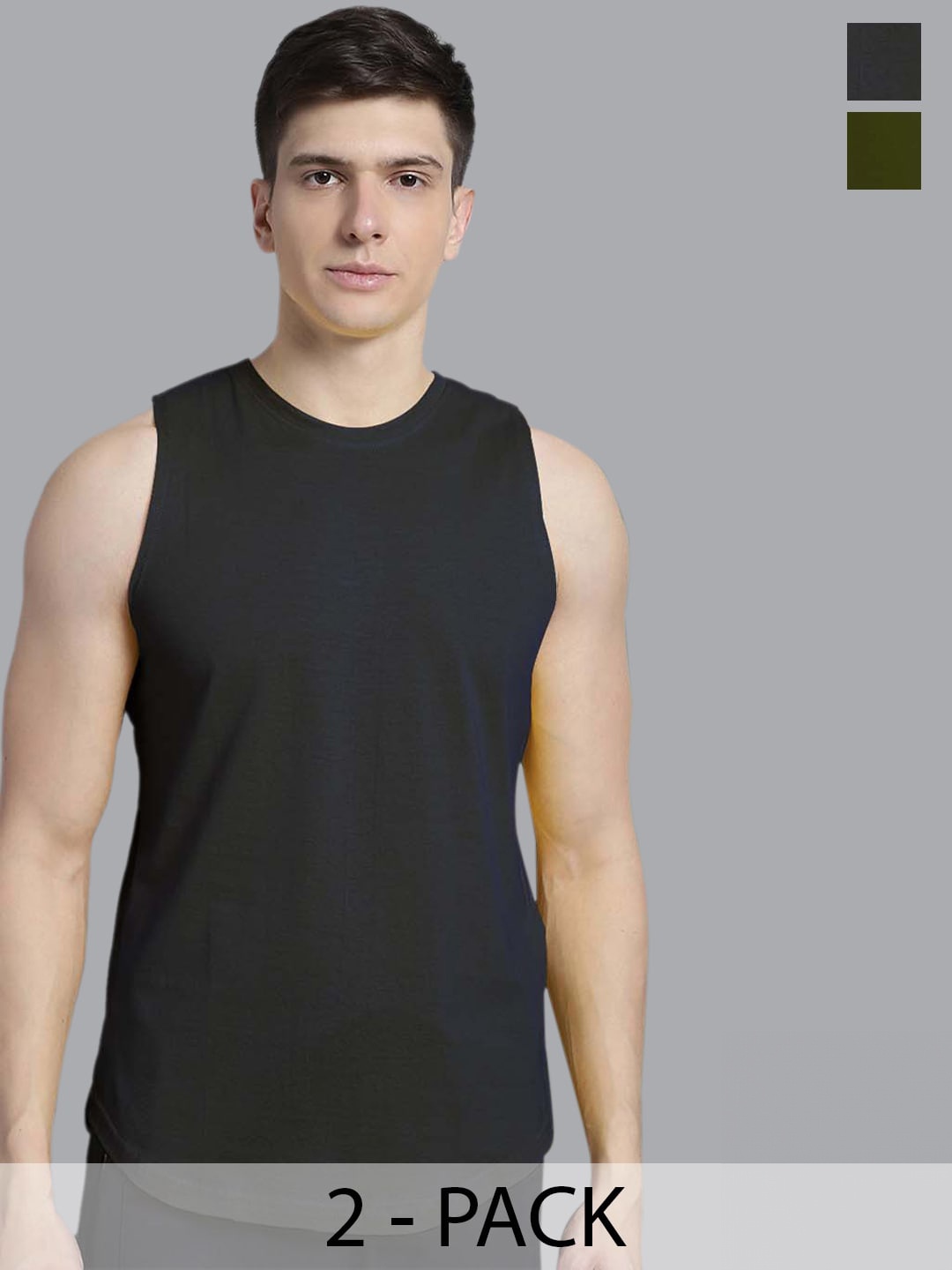

FBAR Pack of 2 Bio-Wash Pure Cotton Innerwear Vests FB-AE-17-34-S, Black