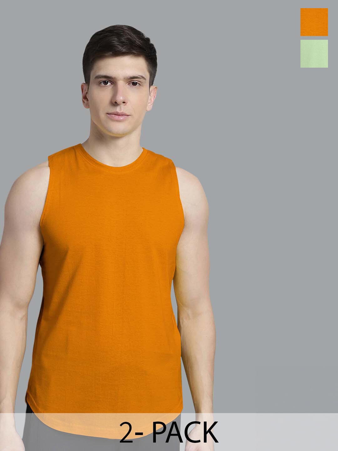 

FBAR Pack Of 2 Pure Cotton Bio-Wash Innerwear Vests FB-AE-26-33-S, Orange