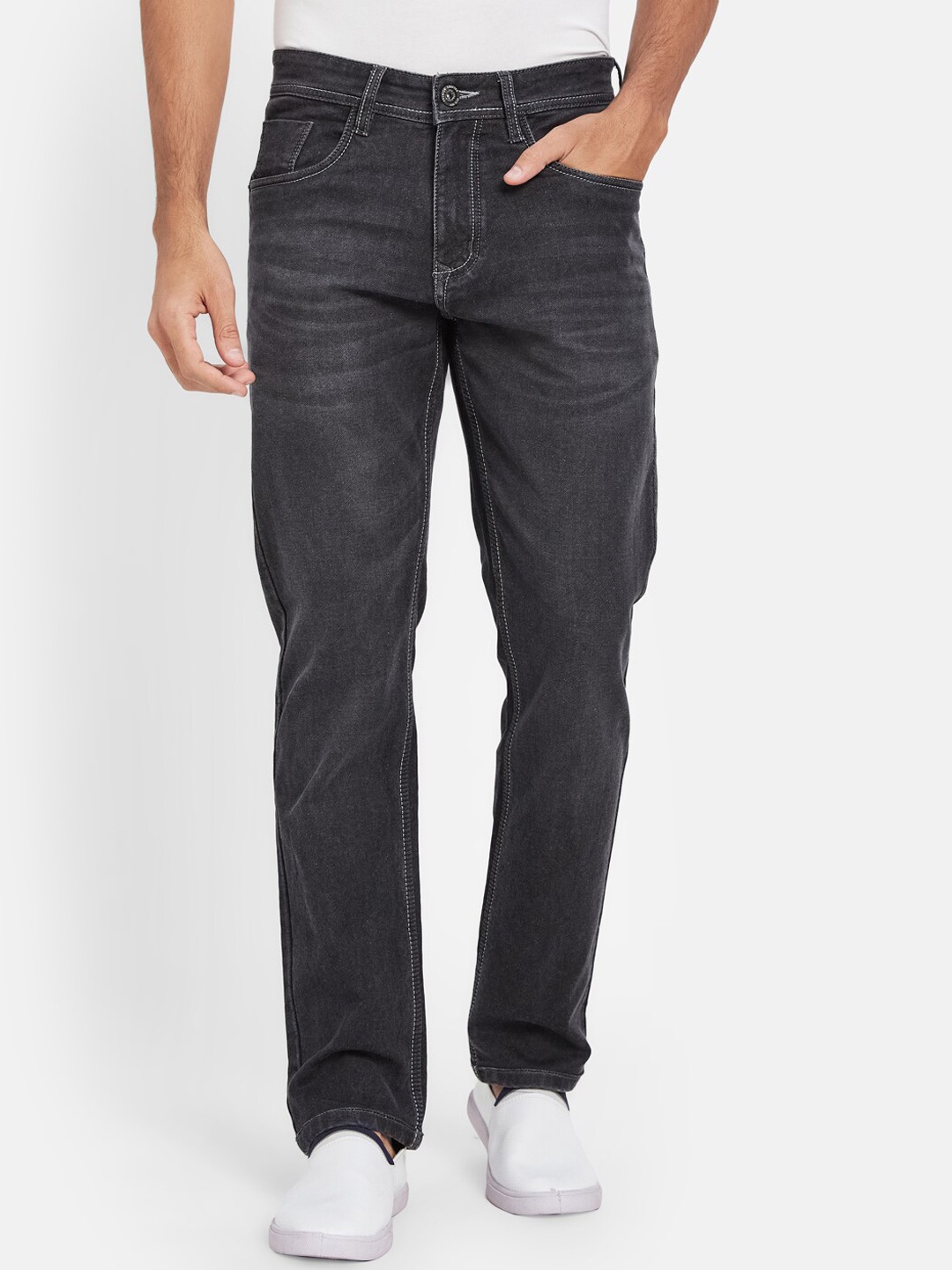 

Octave Men Straight Fit Mid-Rise Dark Shade Cotton Clean Look Jeans, Grey