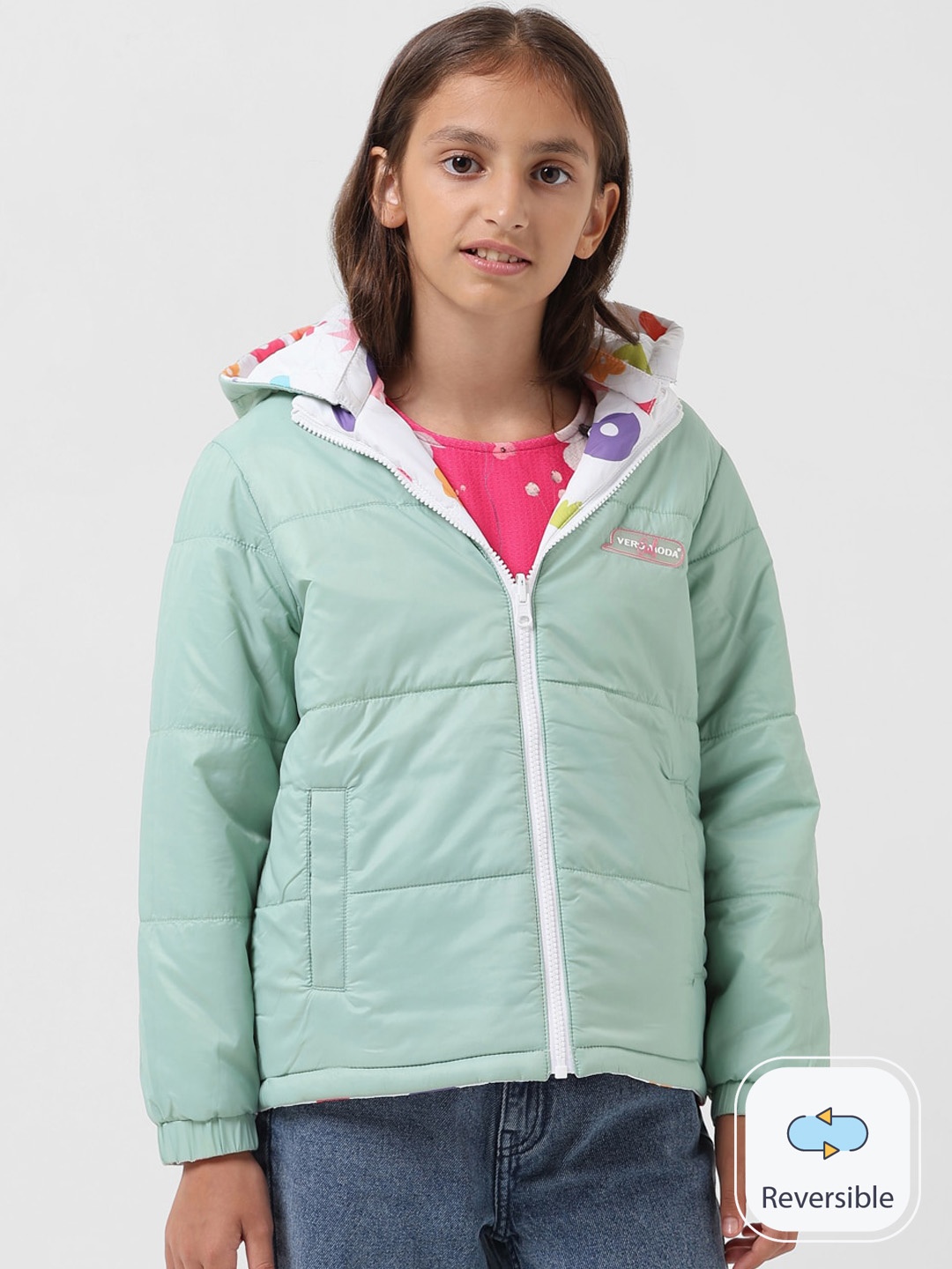 

Vero Moda Girls Hooded Reversible Padded Jacket, Sea green