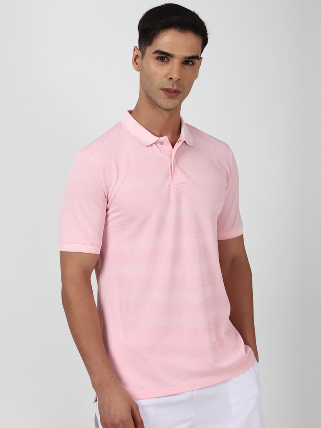 

Van Heusen Striped Short Sleeves Polo Collar T-shirt, Pink