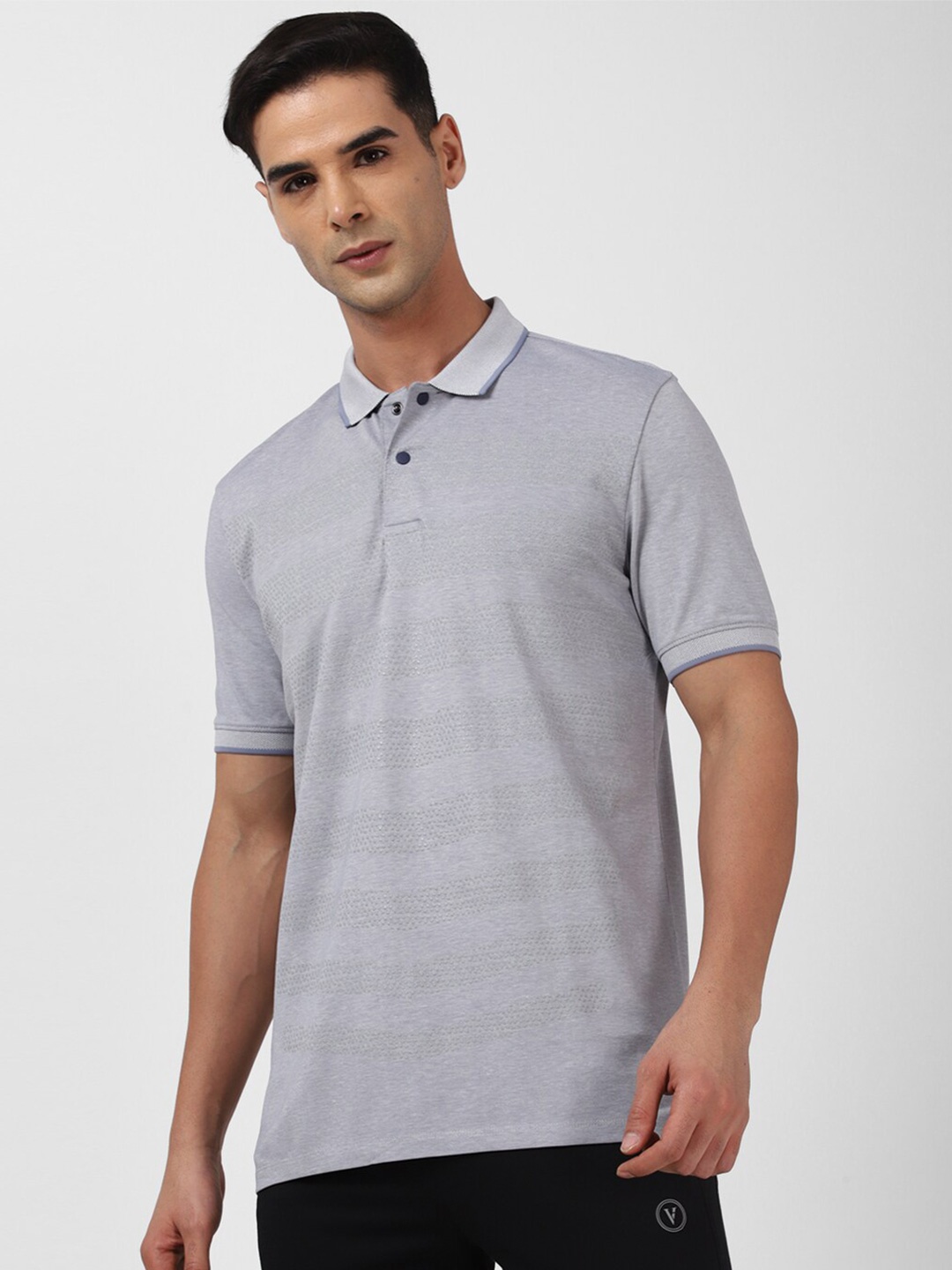 

Van Heusen Striped Short Sleeves Polo Collar T-shirt, Grey