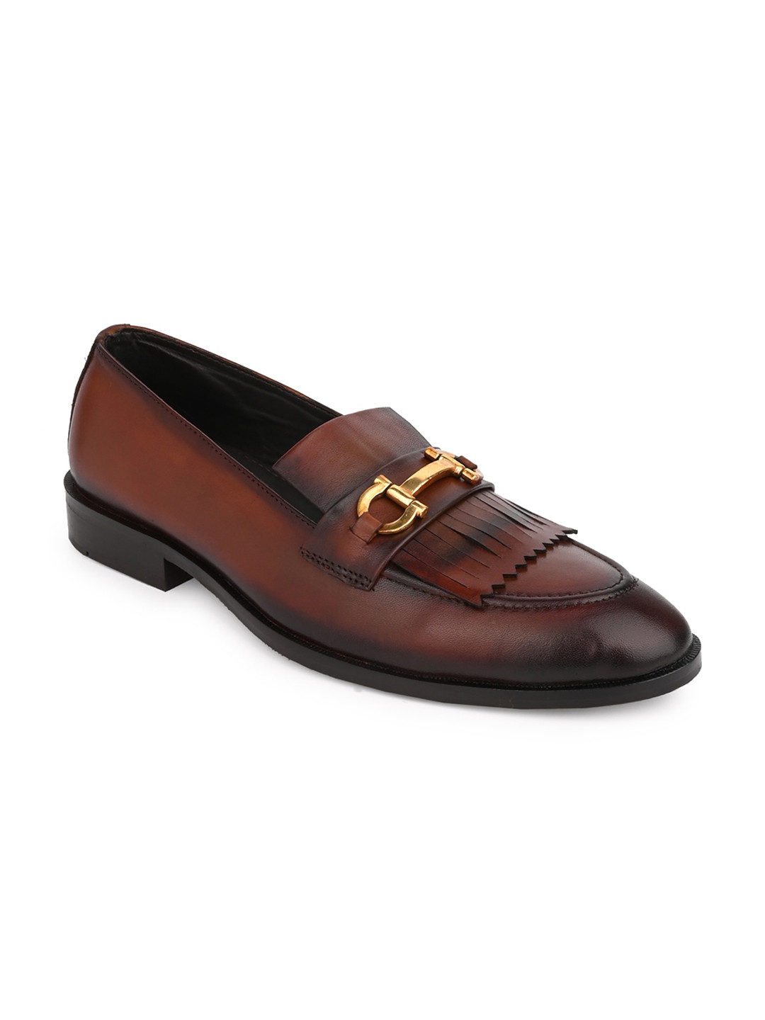 

LA BOTTE Men Leather Comfort Insole Horsebit Loafers With Fringes, Brown