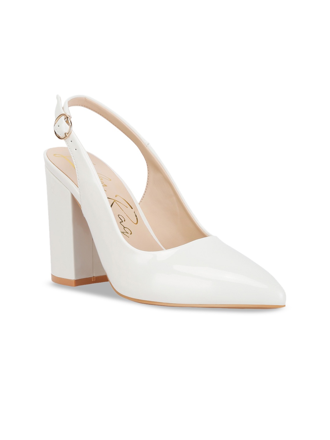 London Rag Dalaney Pointed Toe Block Pumps With Buckle Closure, White
