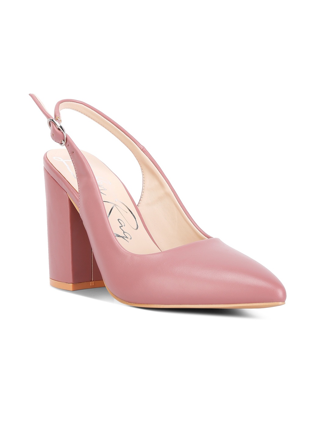 

London Rag Creidne Pointed Toe Block Slingback Pumps With Buckle Closure, Rose
