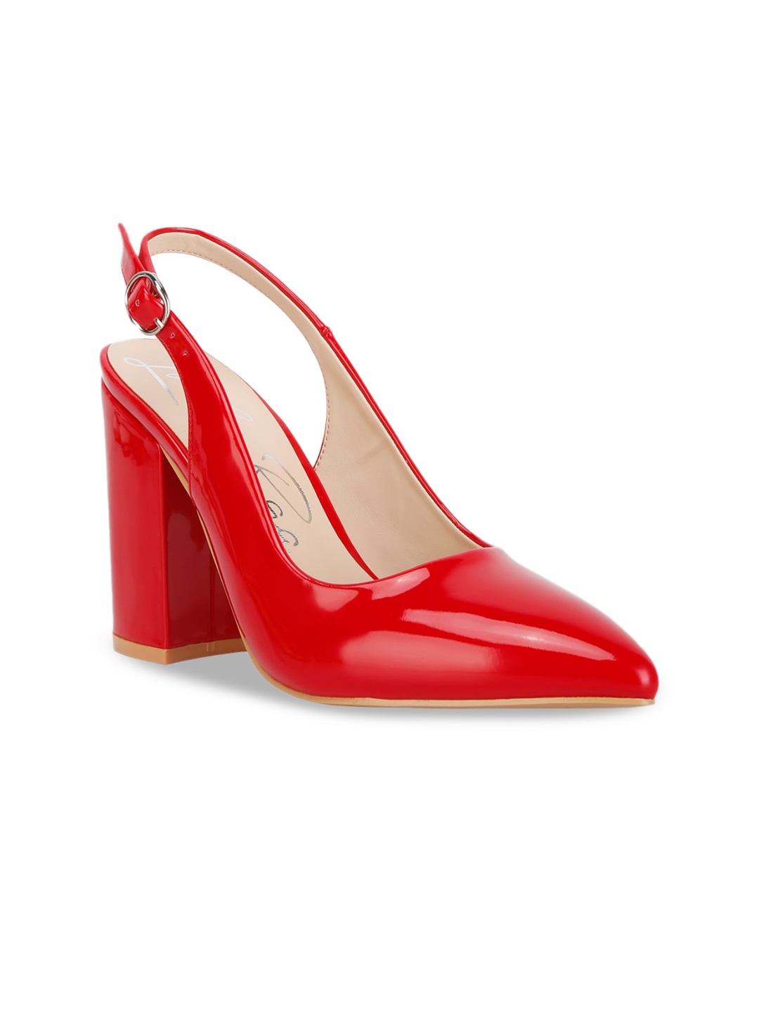

London Rag Dalaney Pointed Toe Block Slingback Pumps With Buckle Closure, Red