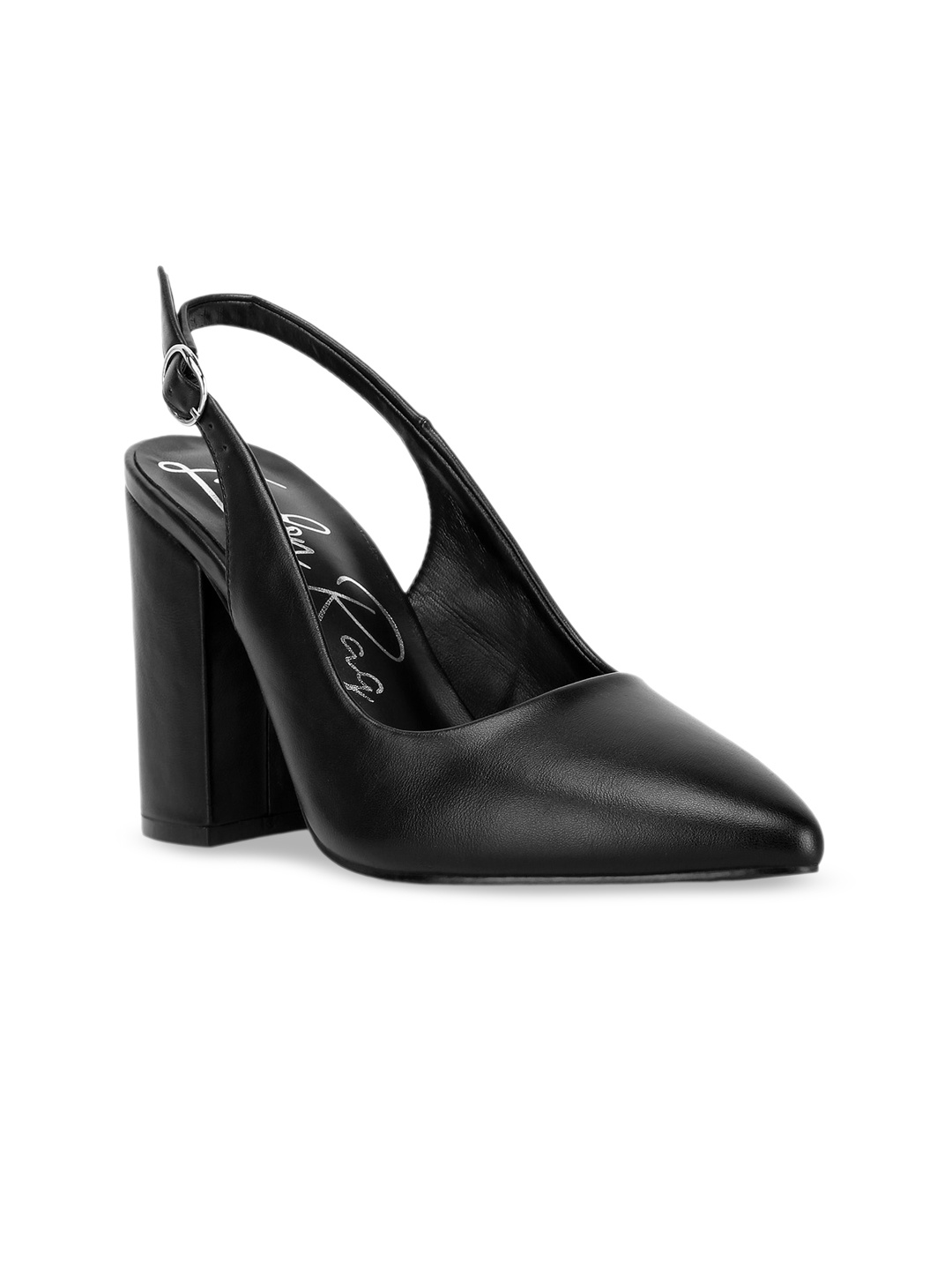 

London Rag Creidne Pointed Toe Block Pumps With Buckle Closure, Black