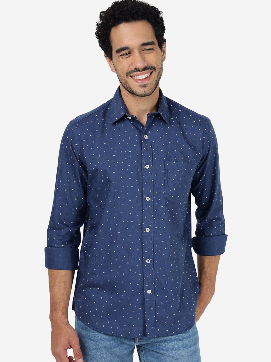 

Greenfibre Micro Disty Printed Pure Cotton Casual Shirt, Blue