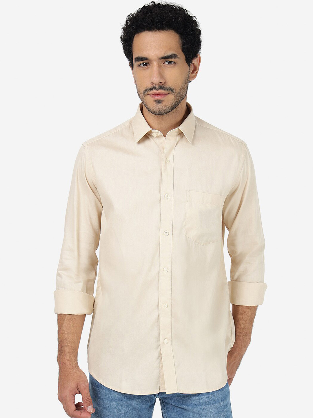 

Greenfibre Spread Collar Long Sleeves Cotton Casual Shirt, Cream