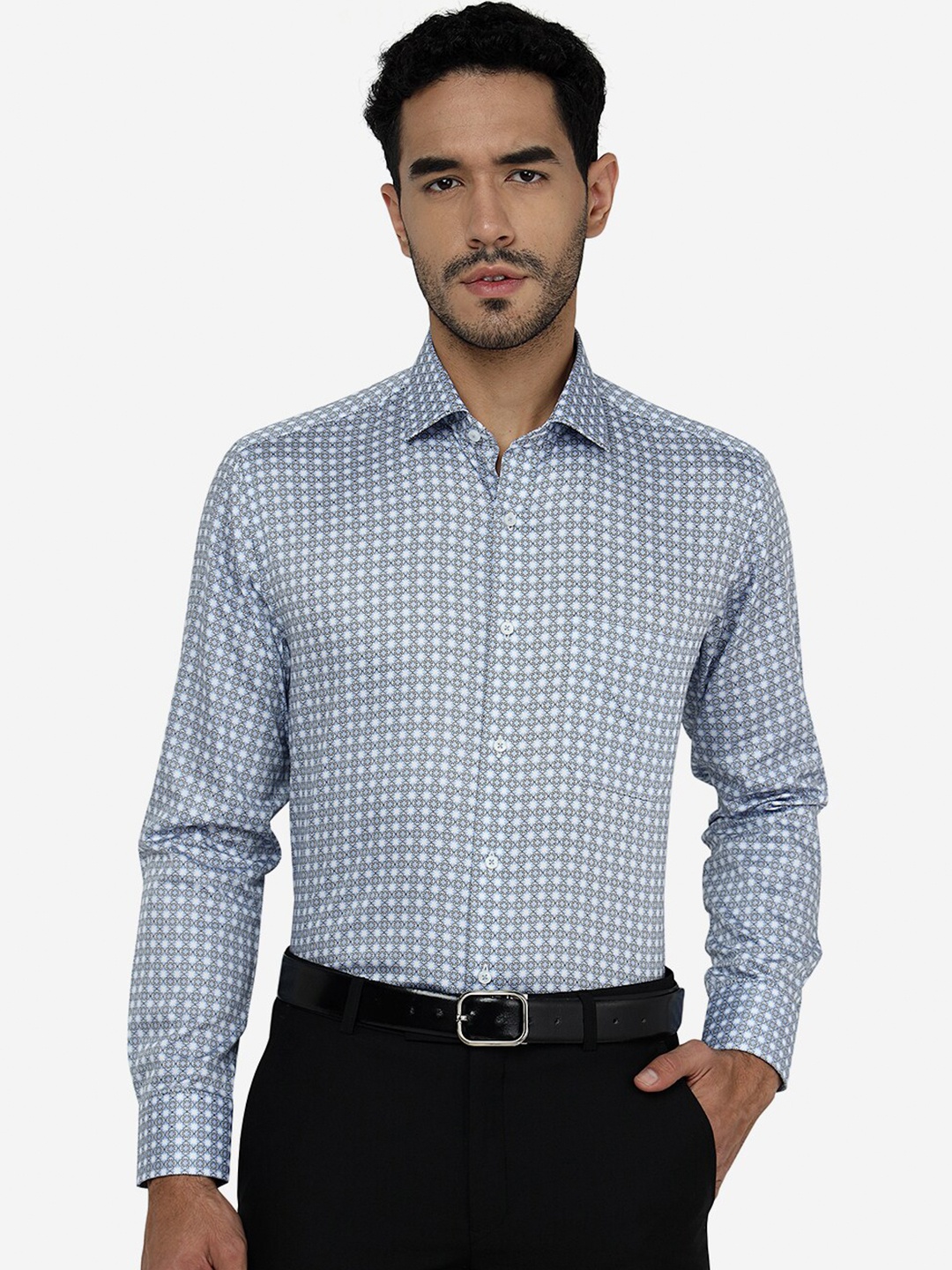 

Greenfibre Slim Fit Opaque Ethnic Motifs Printed Formal Shirt, Blue