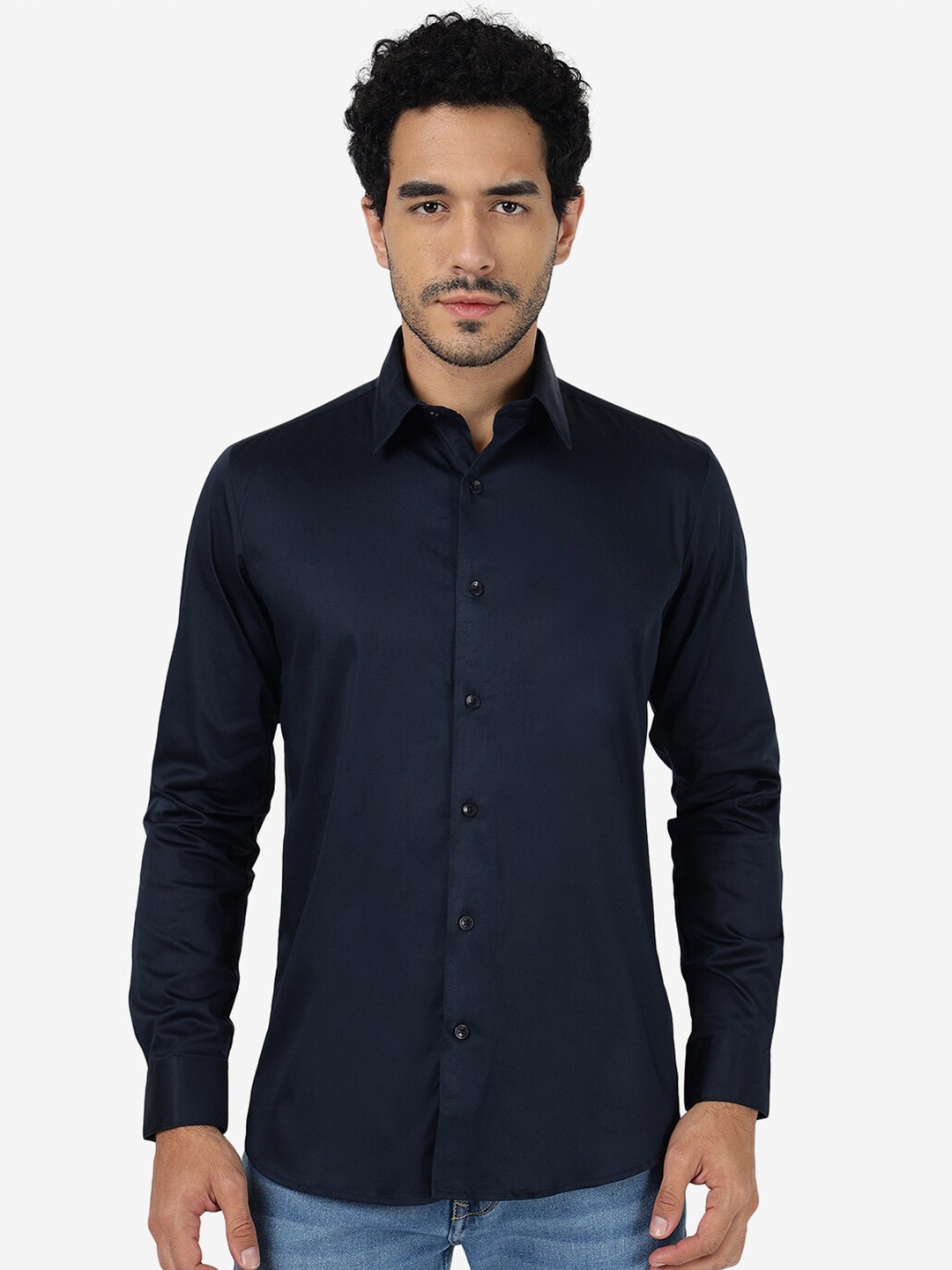 

JADE BLUE Slim Fit Pure Cotton Casual Shirt, Navy blue