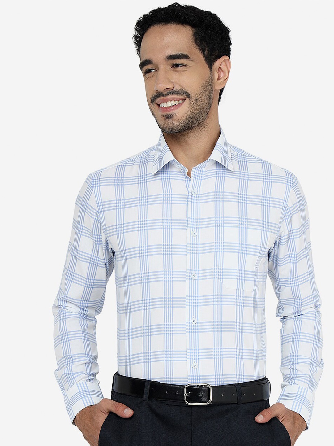 

JADE BLUE Slim Fit Gingham Checked Casual Pure Cotton Shirt