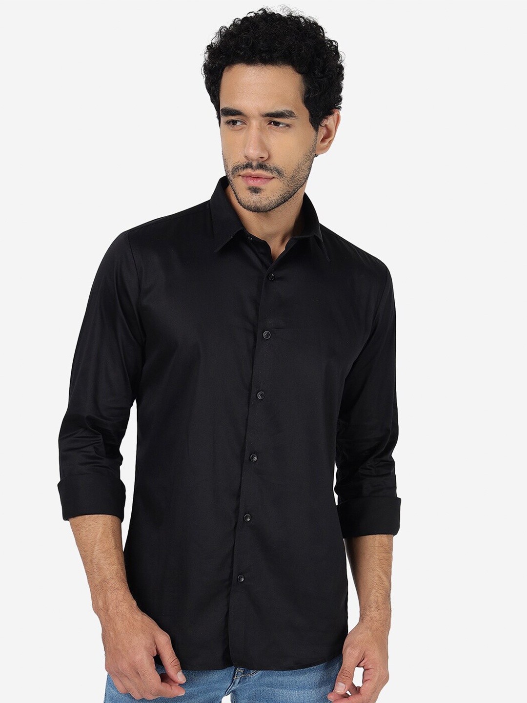 

JADE BLUE Slim Fit Casual Pure Cotton Shirt, Black