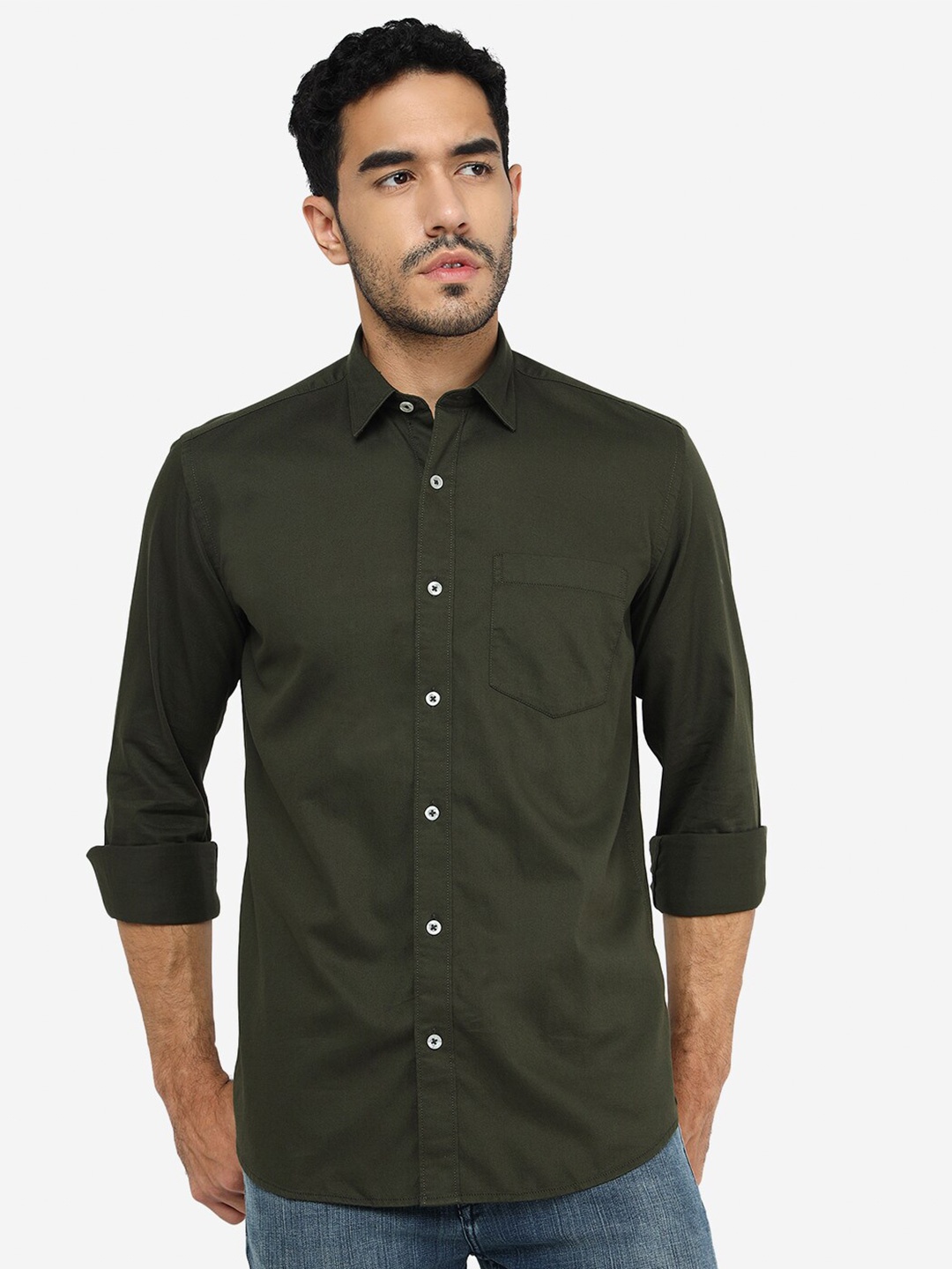 

JADE BLUE Slim Fit Cotton Classic Casual Shirt, Olive