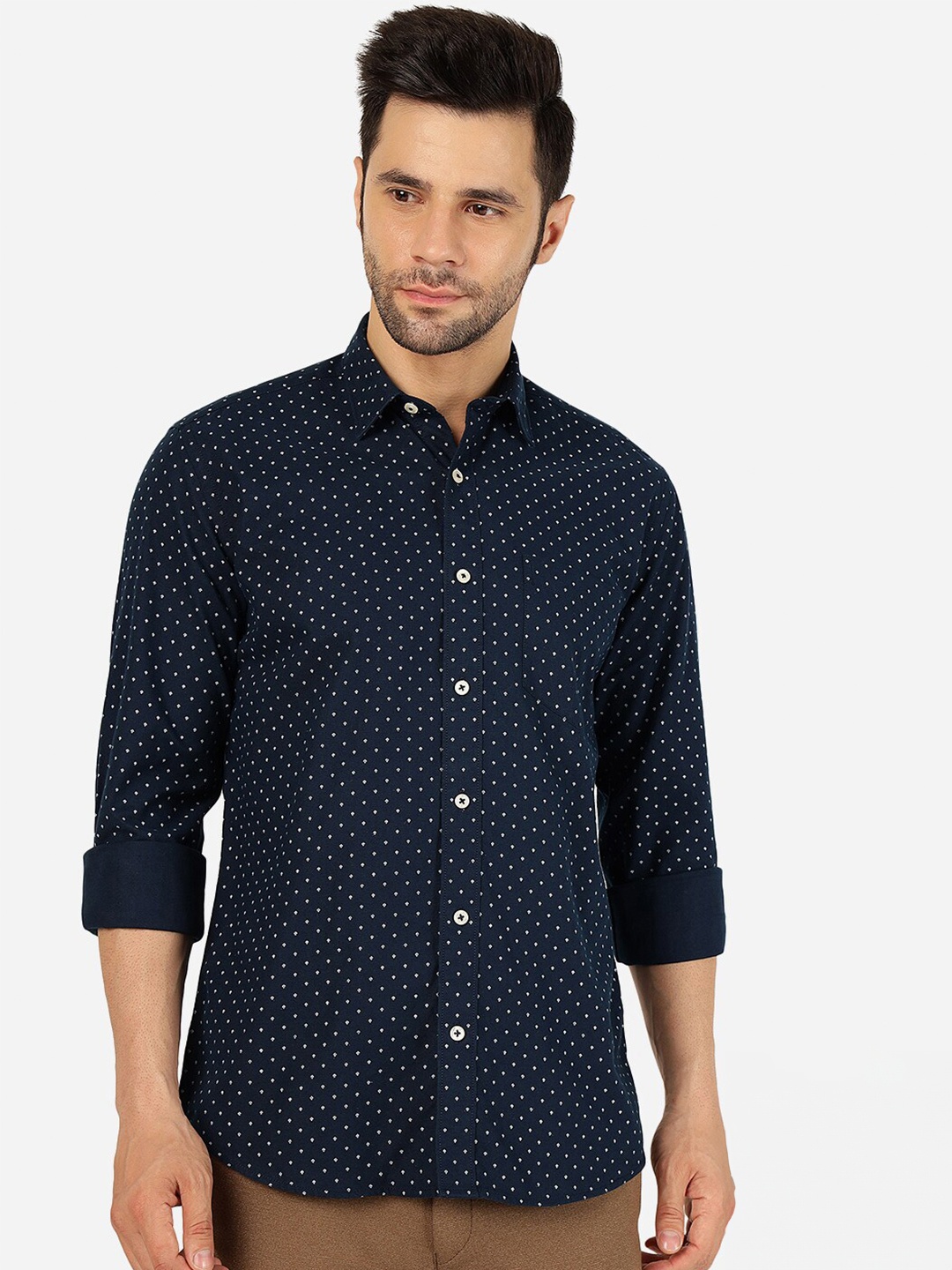 

JADE BLUE Slim Fit Micro Ditsy Printed Pure Cotton Casual Shirt