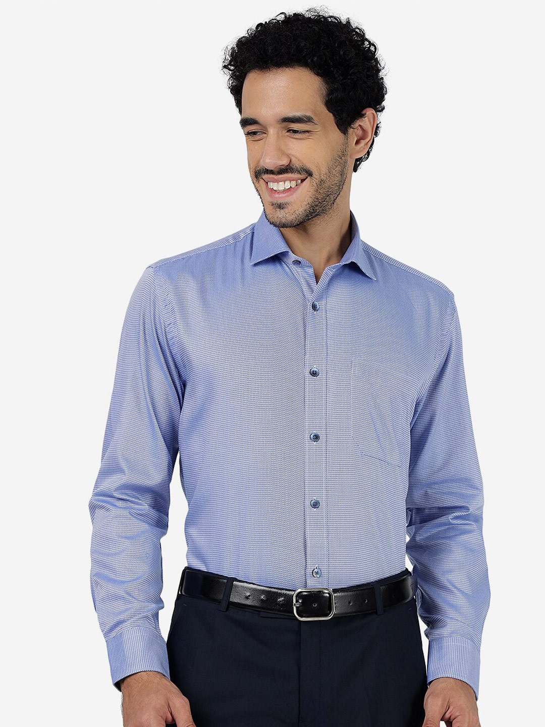 

JADE BLUE Spread Collar Formal Geometric Printed Pure Cotton Shirt