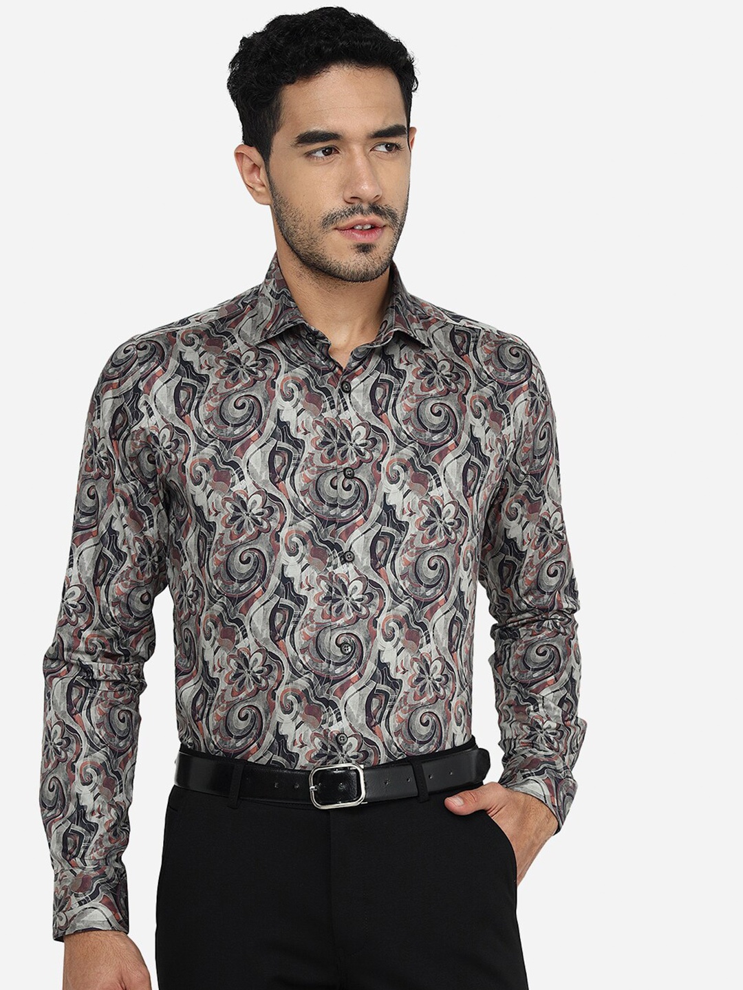 

JB STUDIO Slim Fit Floral Printed Cotton Casual Shirt, Beige