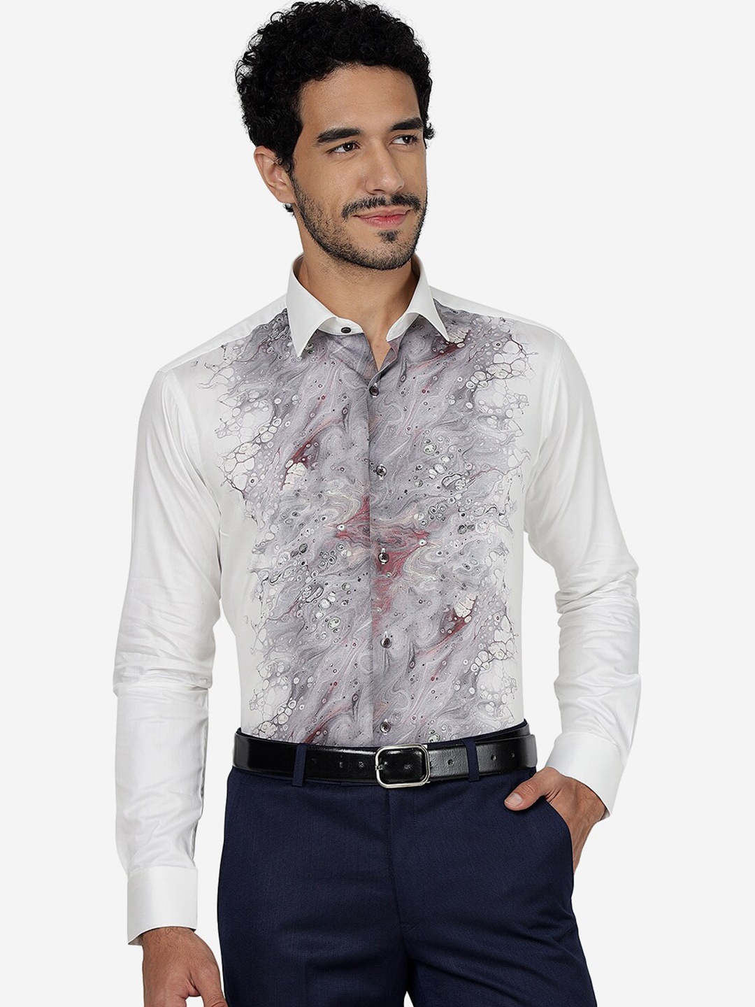 

JB STUDIO Slim Fit Abstract Printed Long Sleeves Party Shirt, Grey