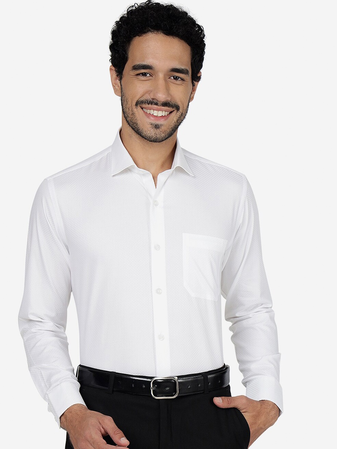 

METAL Slim Fit Textured Pure Cotton Formal Shirt, White