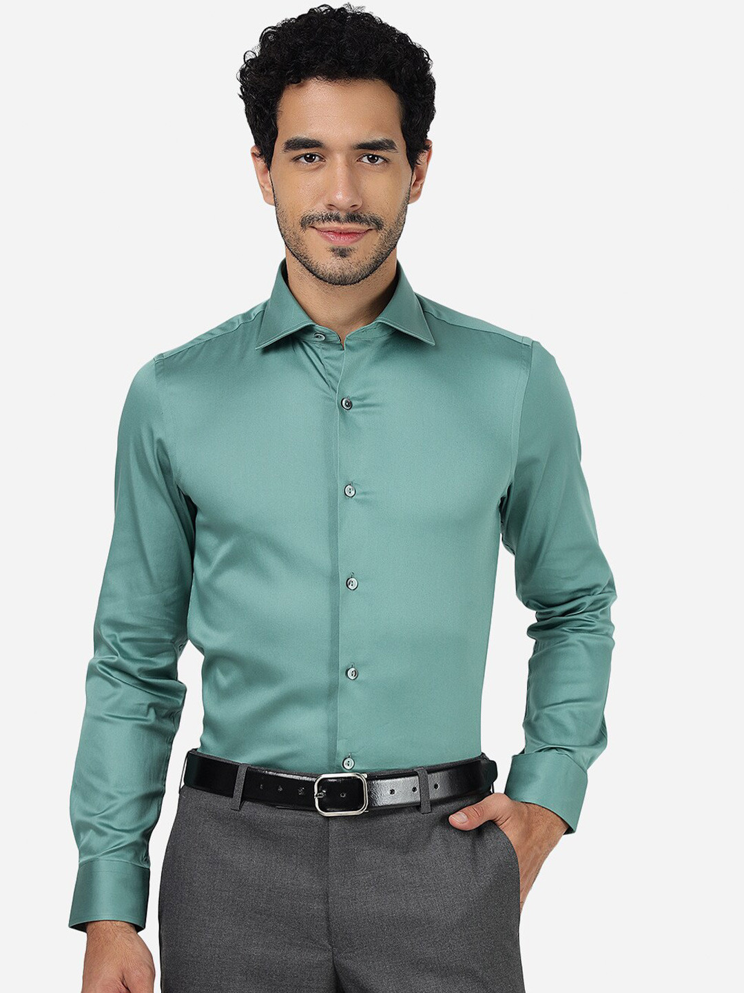 

WYRE Slim Fit Cutaway Collar Pure Cotton Formal Shirt, Green