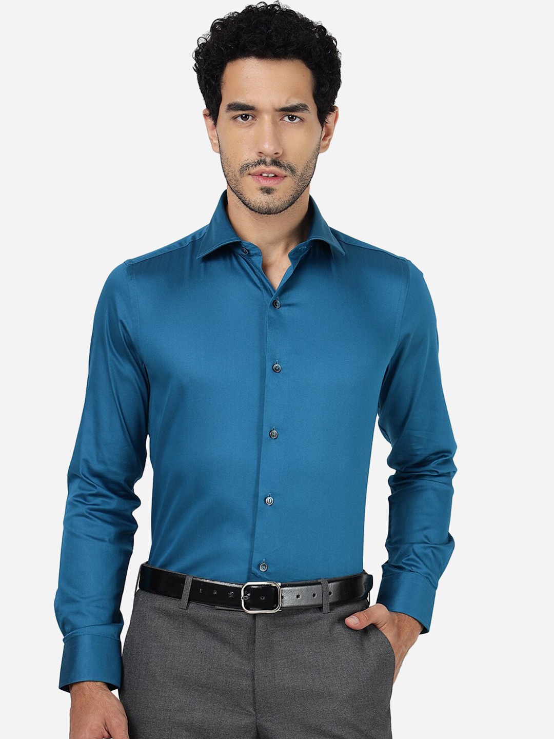 

WYRE Slim Fit Cutaway Collar Pure Cotton Formal Shirt, Blue