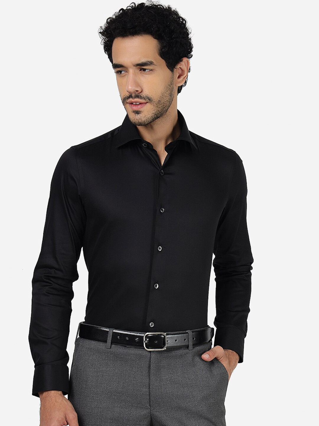 

WYRE Slim Fit Cutaway Collar Pure Cotton Formal Shirt, Black
