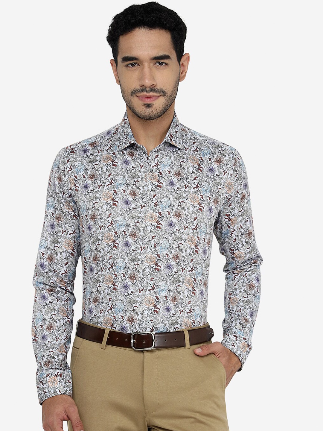 

WYRE Slim Fit Floral Printed Pure Cotton Formal Shirt, White