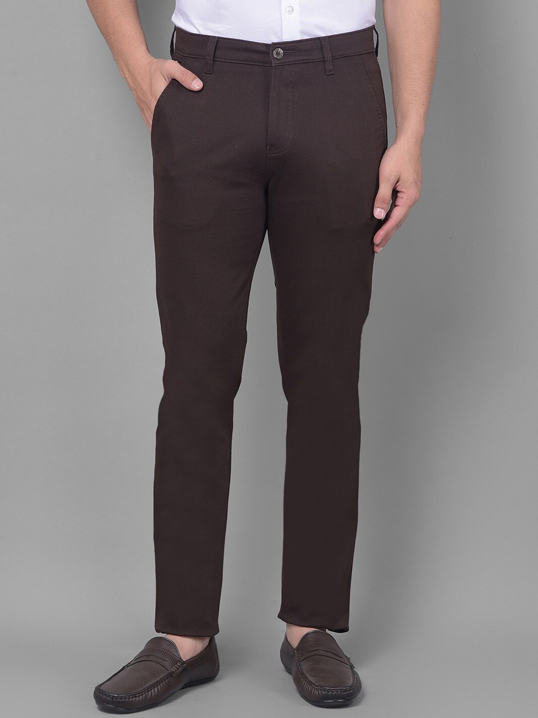 

Crimsoune Club Men Mid-Rise Slim Fit Formal Trousers, Brown