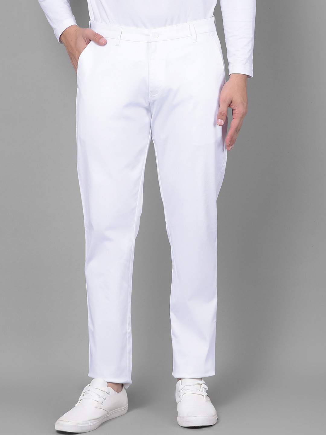 

Crimsoune Club Men Mid Rise Plain Slim Fit Trousers, White