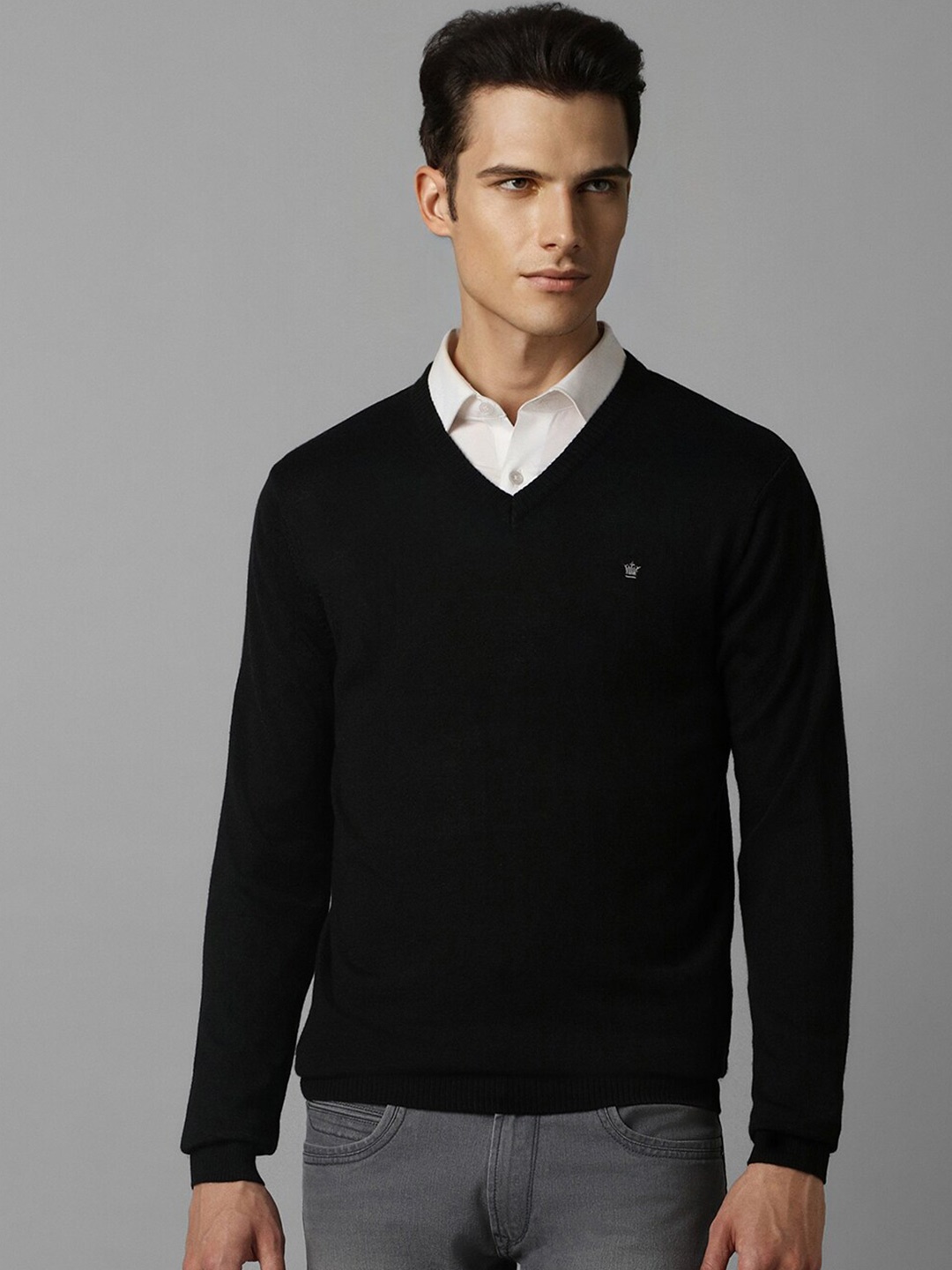 

Louis Philippe V-neck Pure Cotton Pullover Sweater, Black