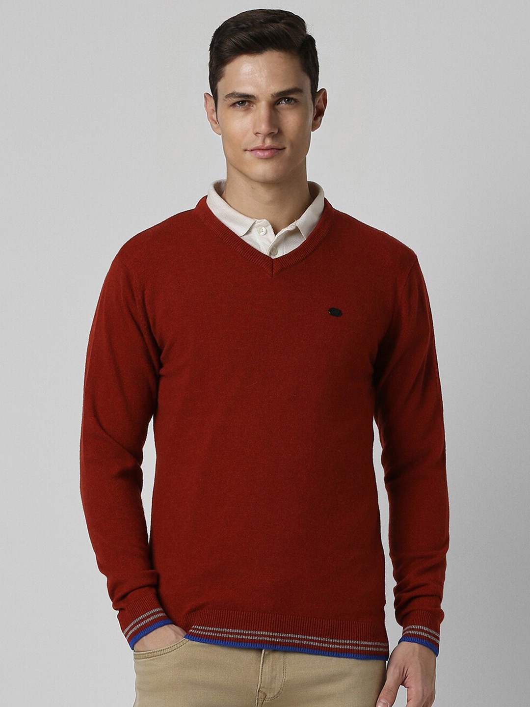 

Peter England Casuals V-Neck Pullover Sweater, Red