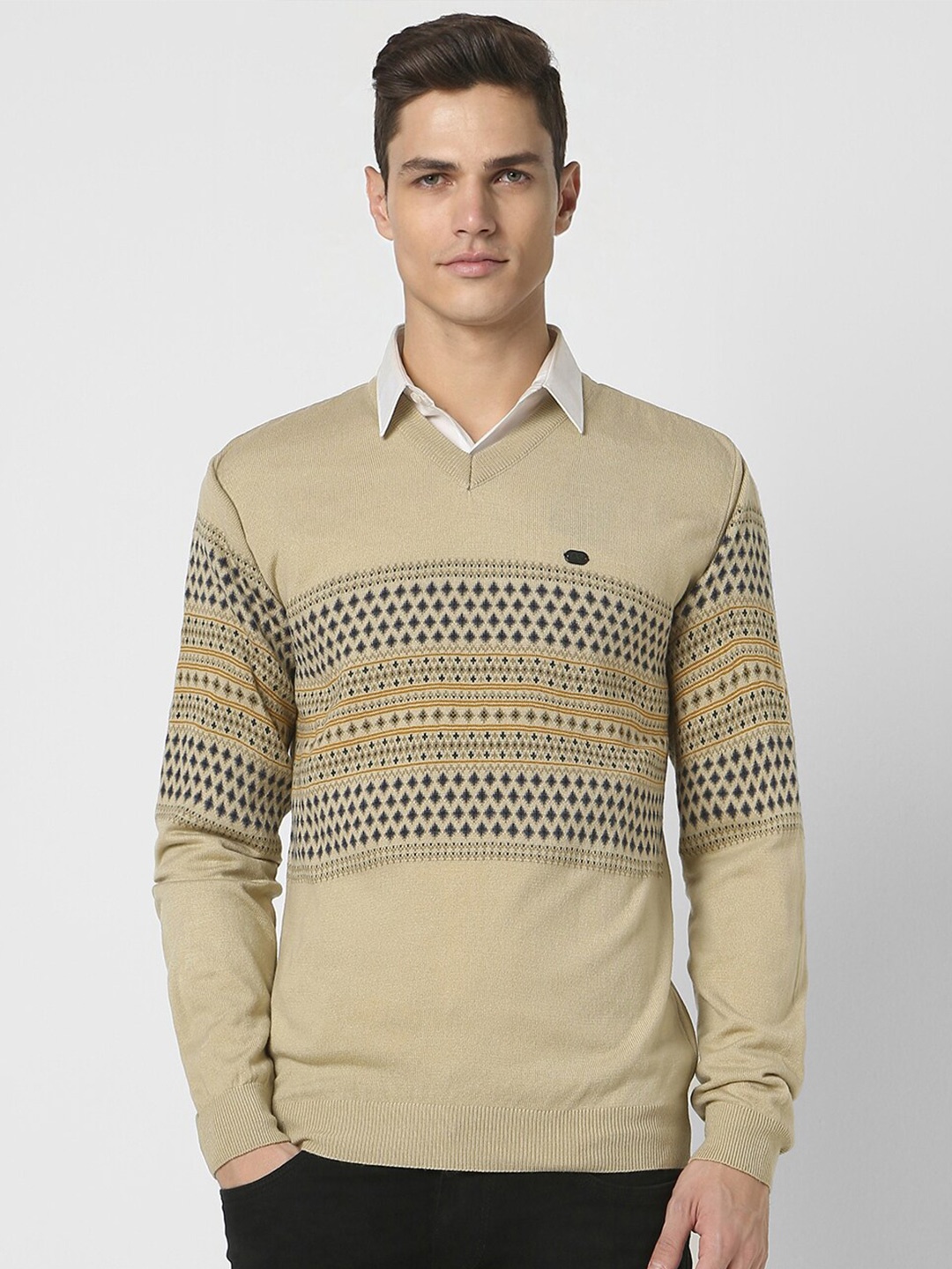 

Peter England Casuals Argyle Printed Acrylic Pullover Sweater, Beige