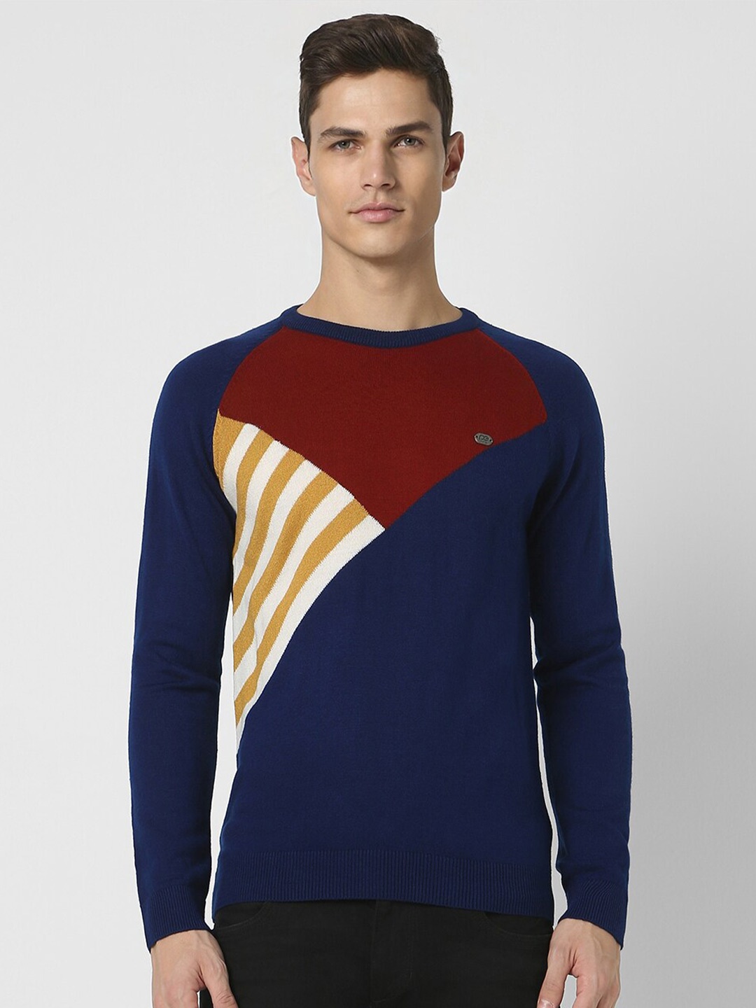 

Peter England Casuals Colourblocked Pullover Acrylic Sweater, Navy blue