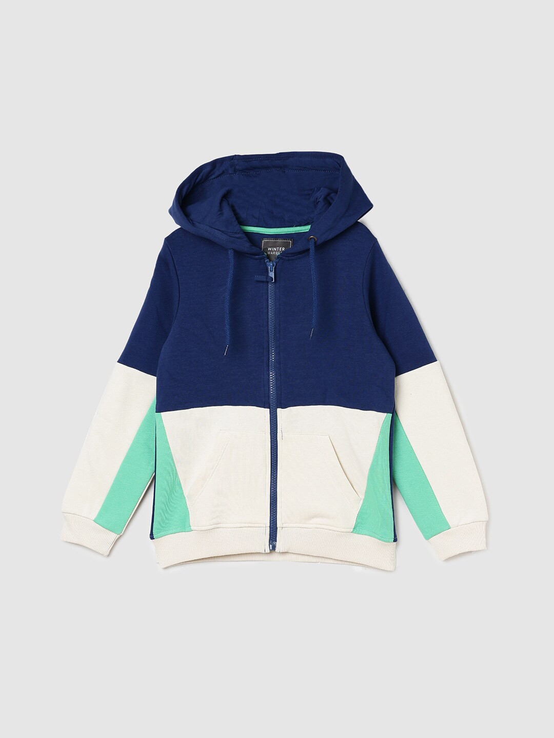

max Boys Colourblocked Hooded Cotton Front Open Sweatshirt, Navy blue