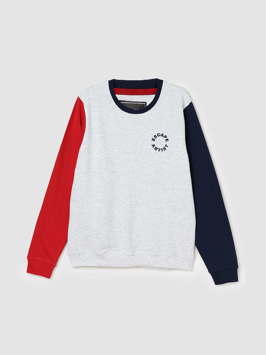 

max Boys Colourblocked Pure Cotton Pullover, Grey melange