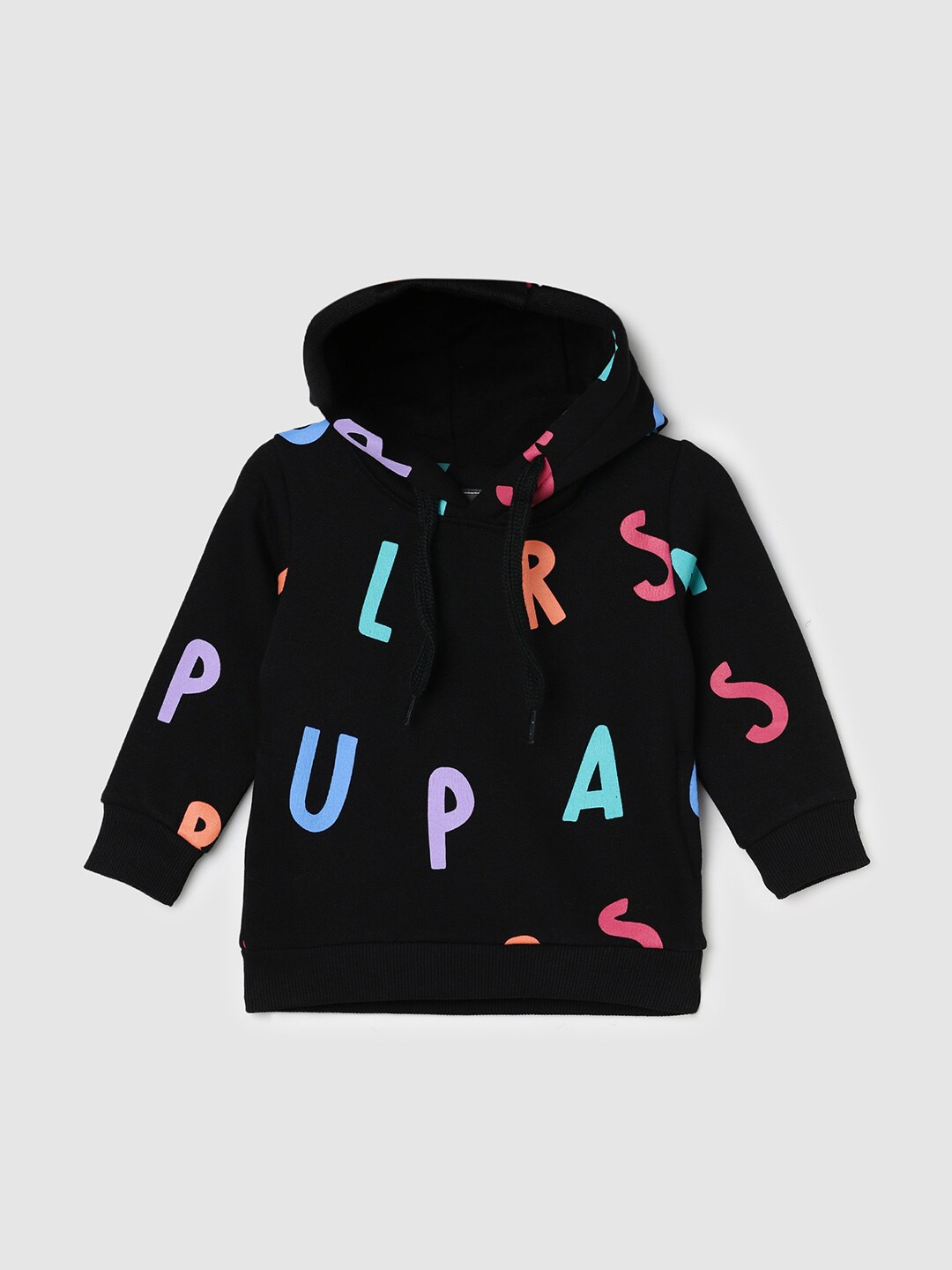 

max Boys Typography Printed Hooded Pullover, Black
