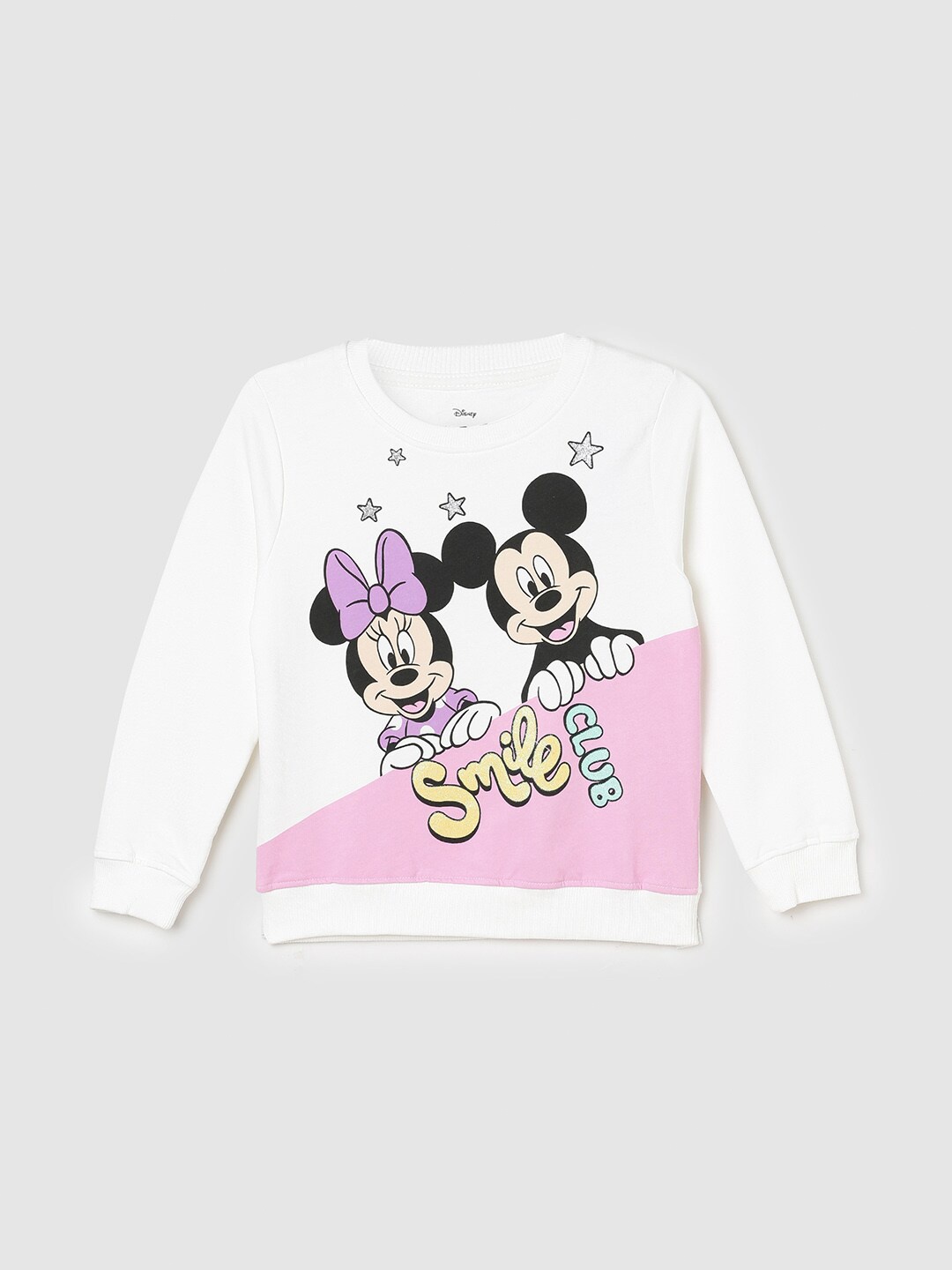 

max Girls Mickey Mouse Printed Pure Cotton Pullover, Off white