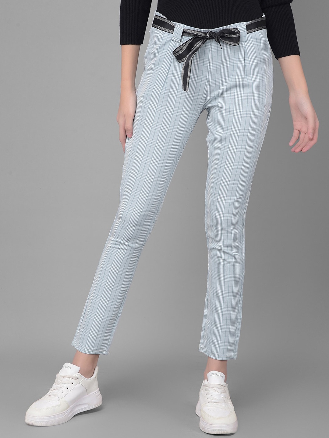 

Crimsoune Club Women Skinny Fit Trousers with Belt, Blue