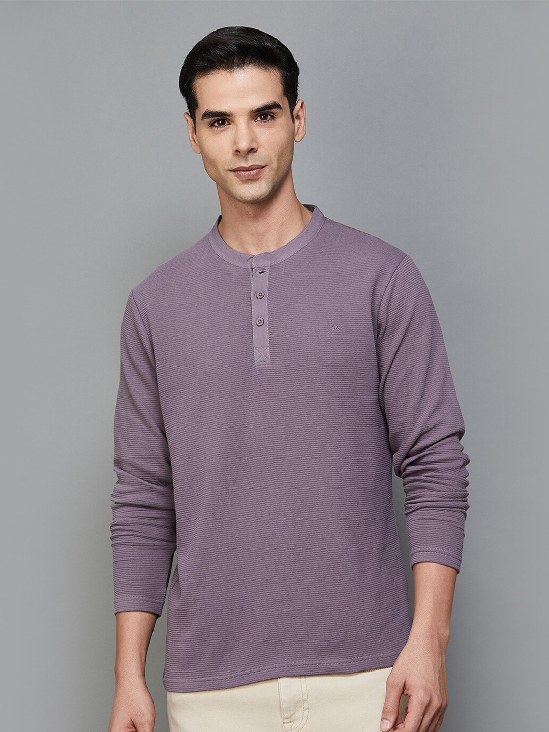 

Melange by Lifestyle Mandarin Collar Cotton Casual T-shirt, Lavender