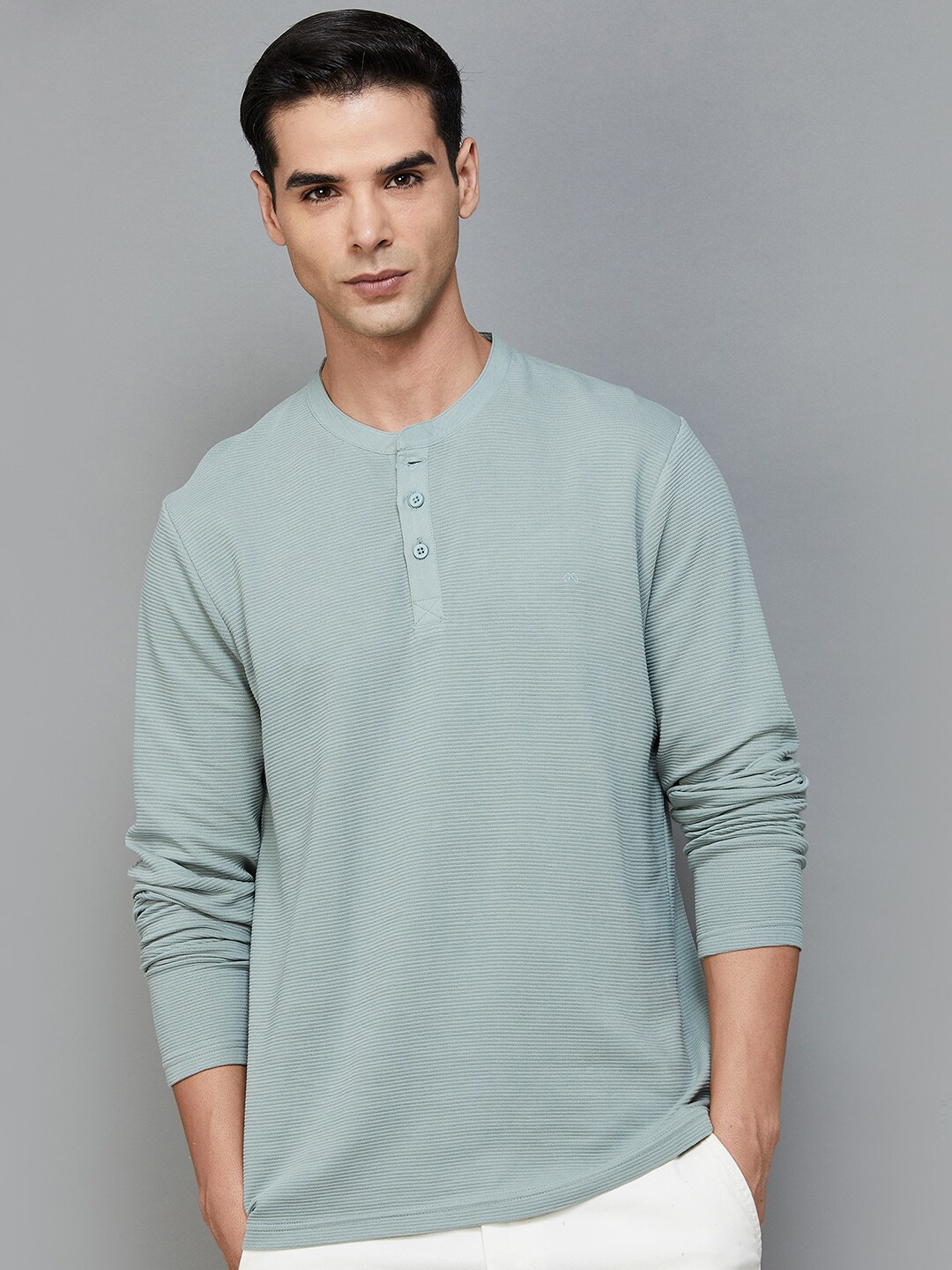 

Melange by Lifestyle Mandarin Collar Cotton Casual T-shirt, Grey