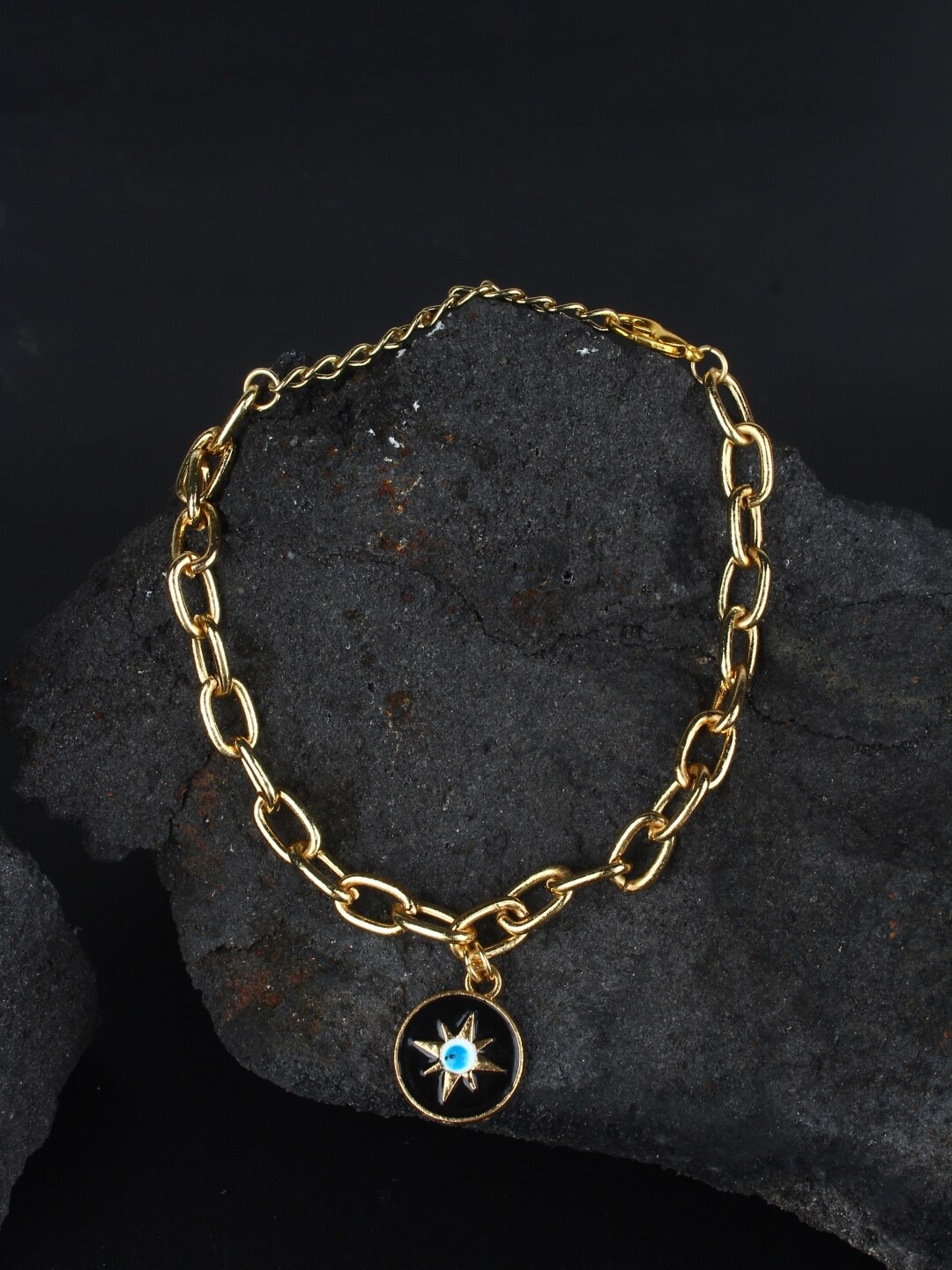 

Stylecast X KPOP Gold-Plated Circular Shaped Enamelled Evil Eye Charm Bracelet