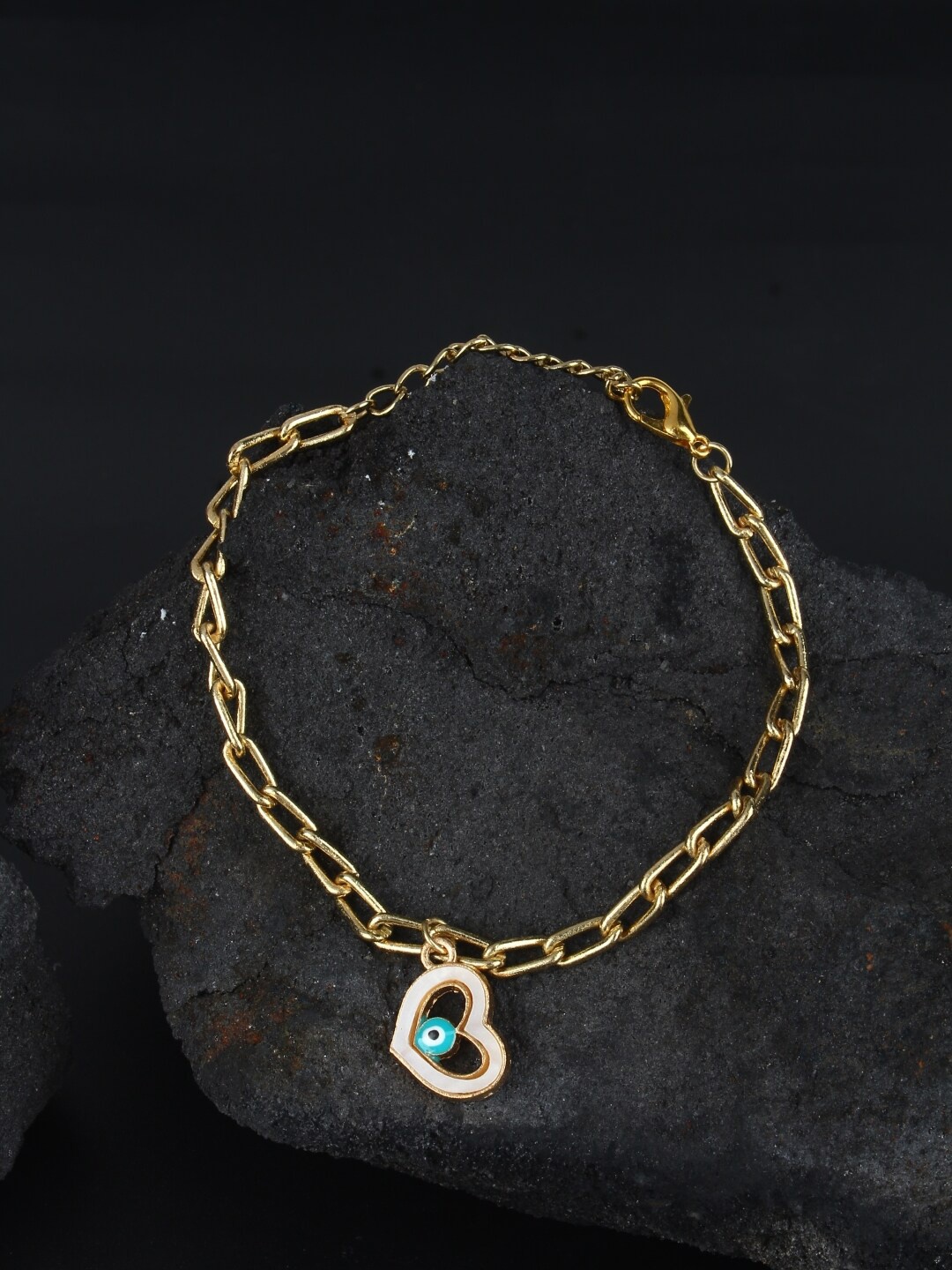 

Stylecast X KPOP Gold-Plated Heart Shaped Enamelled Evil Eye Charm Bracelet