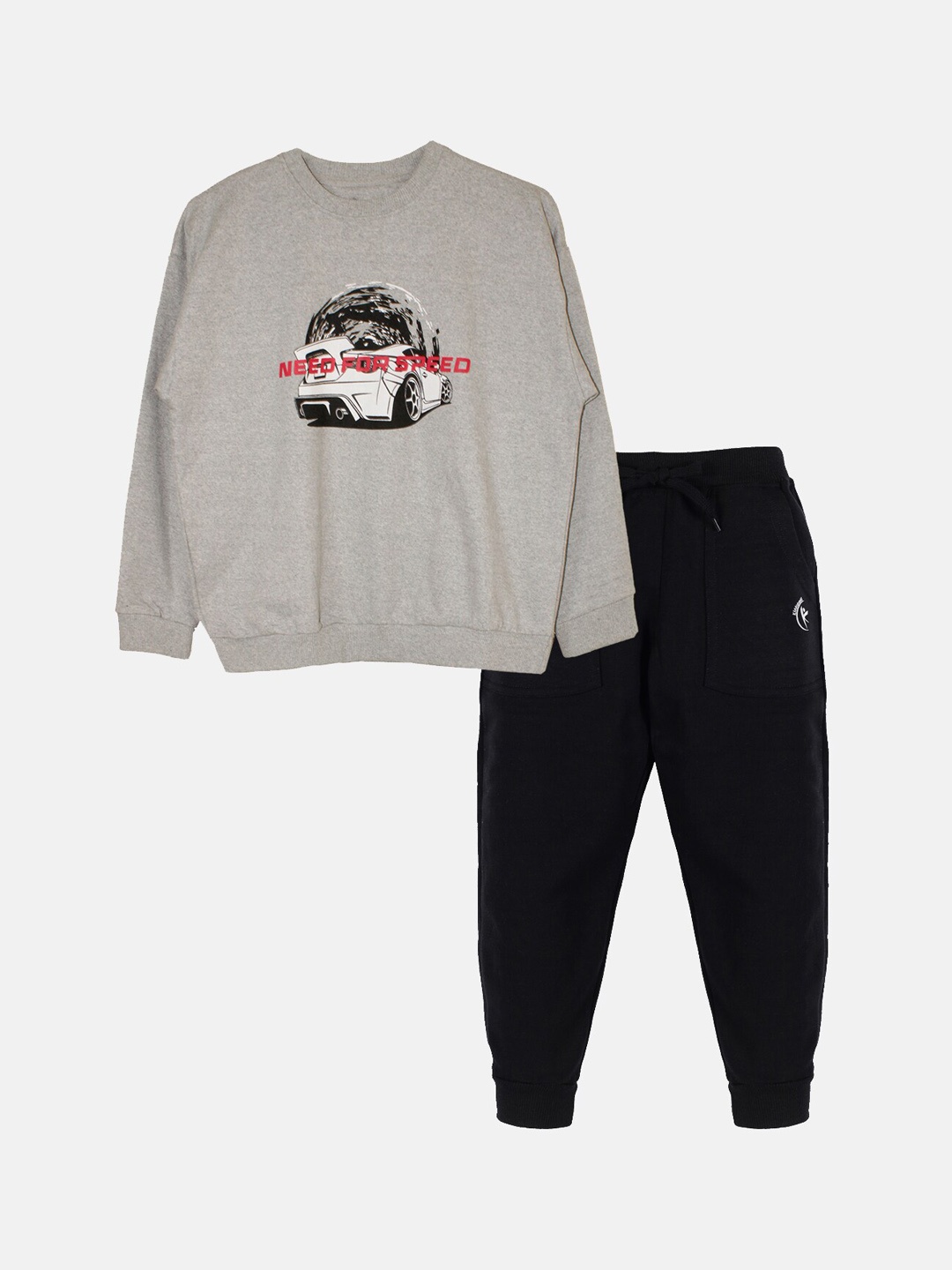 

KiddoPanti Boys Graphic Printed Sweatshirt with Joggers, Grey melange