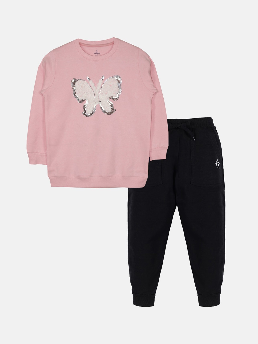 

KiddoPanti Girls Sequinned Sweatshirt with Joggers, Pink