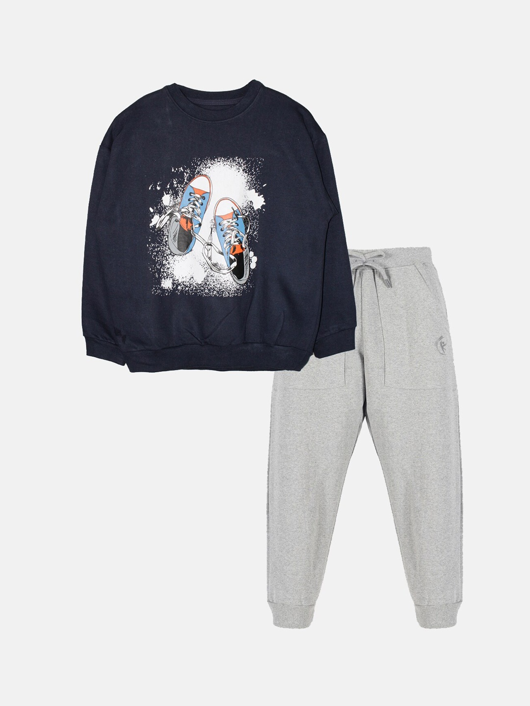 

KiddoPanti Boys Graphic Printed Sweatshirt with Joggers, Navy blue