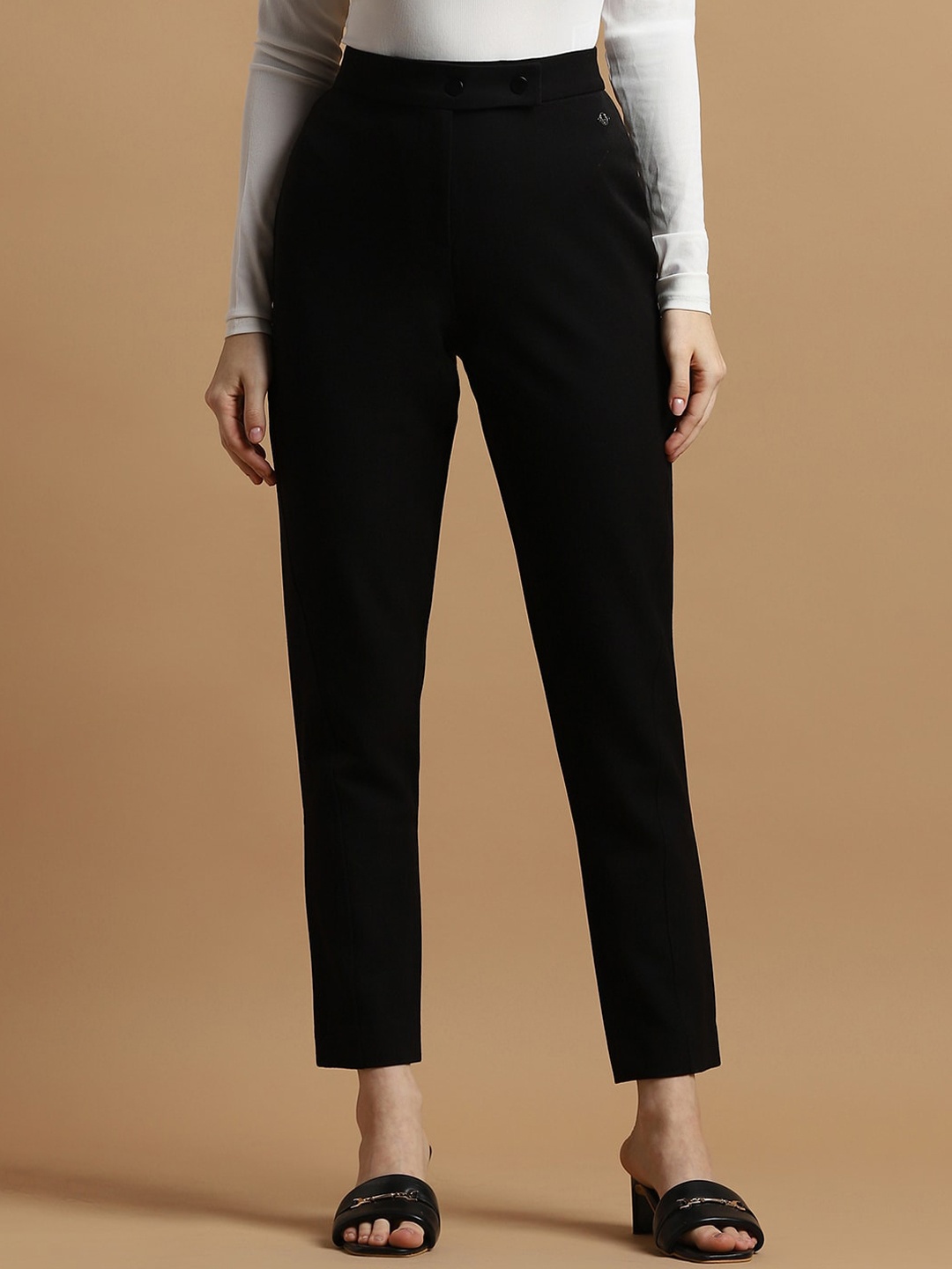 

Allen Solly Woman High Rise Plain Formal Trousers, Black