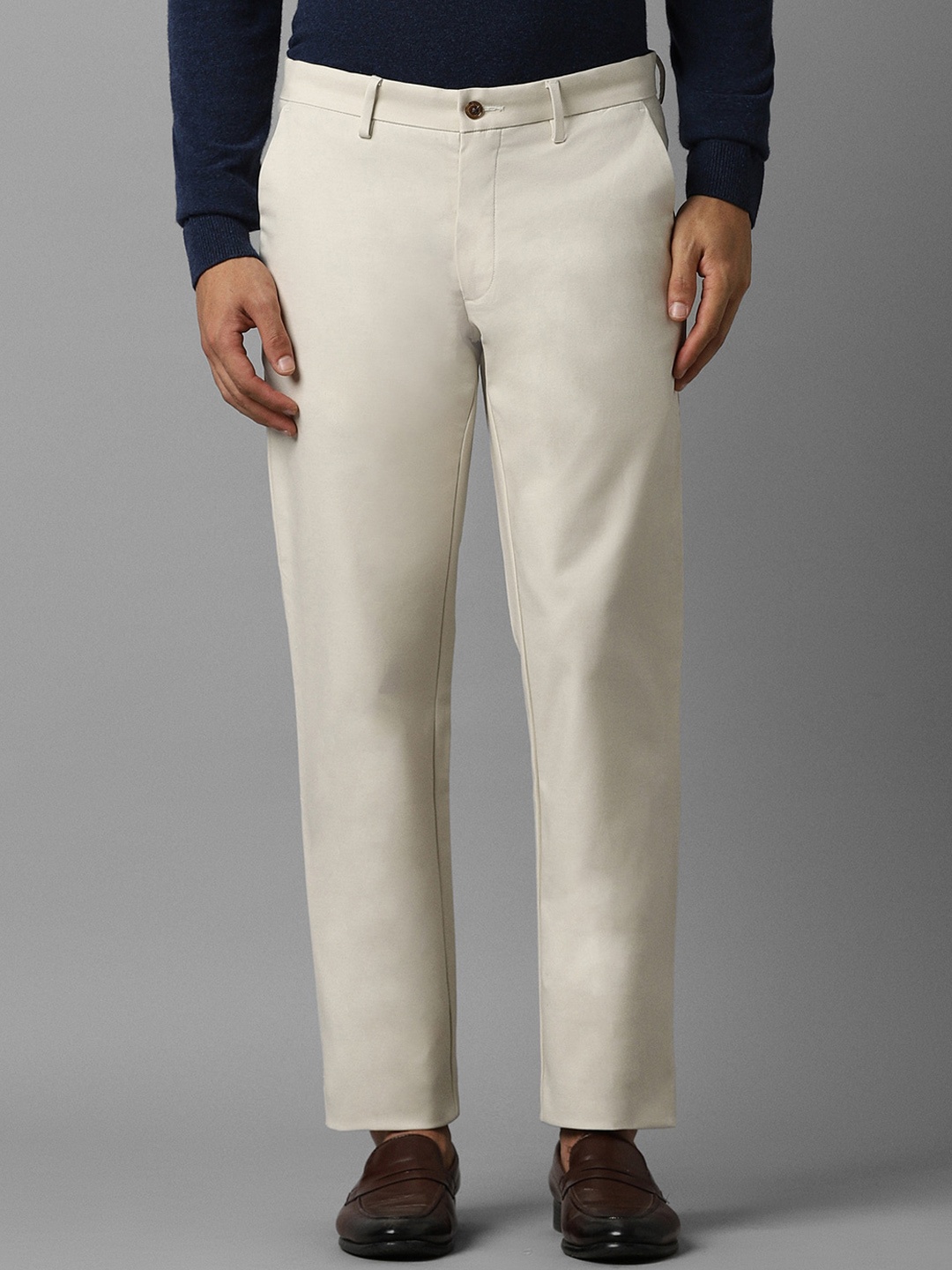 

Louis Philippe Men Slim Fit Formal Trousers, Cream